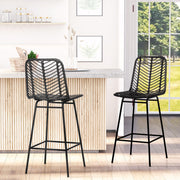 Barhocker, 2er Set, Fußstütze, Bistro, Stahl Schwarz
