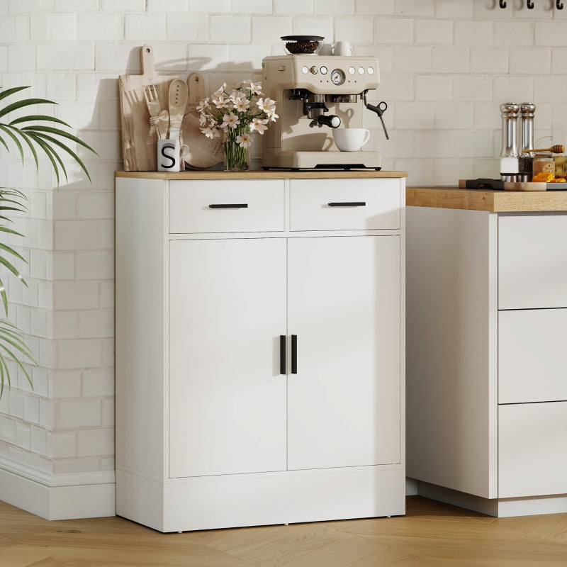 Sideboard with 2 Drawers & Adjustable Shelf Storage - Natural Wood/White