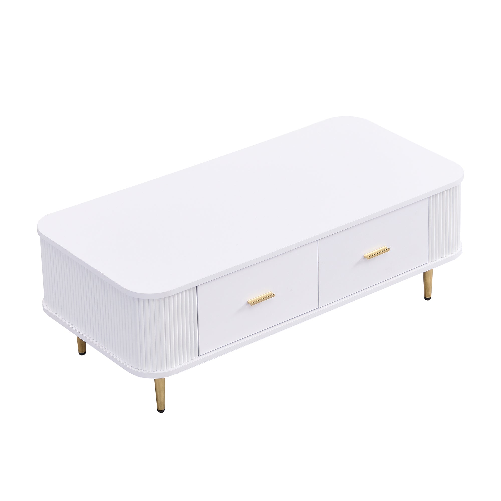 Coffee Table with Drawers, Curved Corners, Wavy Sides, Gold