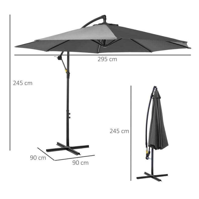 Parasol Crank Umbrella, Steel Frame Polyester Fabric, Gray