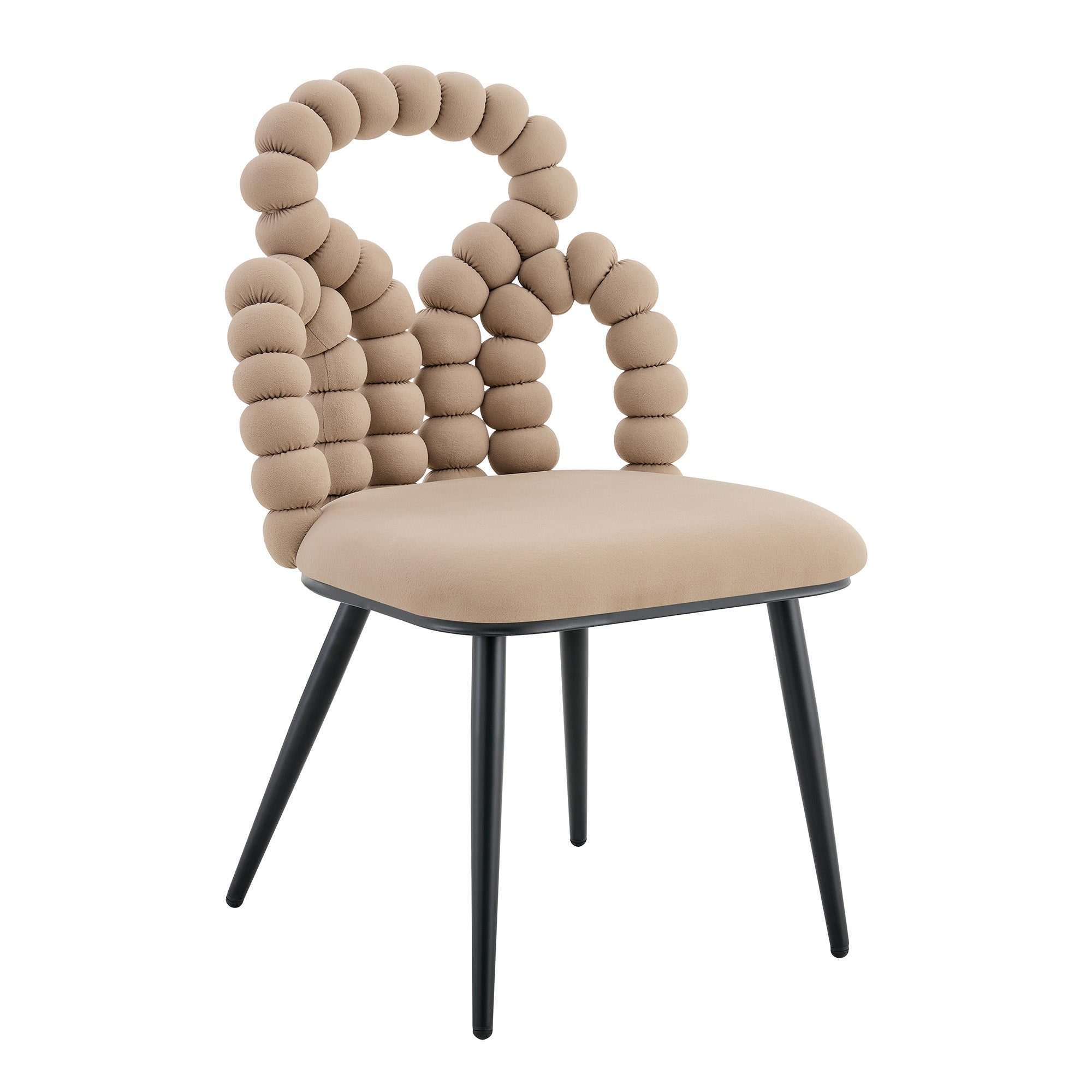 Velvet Dining Chairs Set of 2 Ball Chain Backrests Black Metal Camel