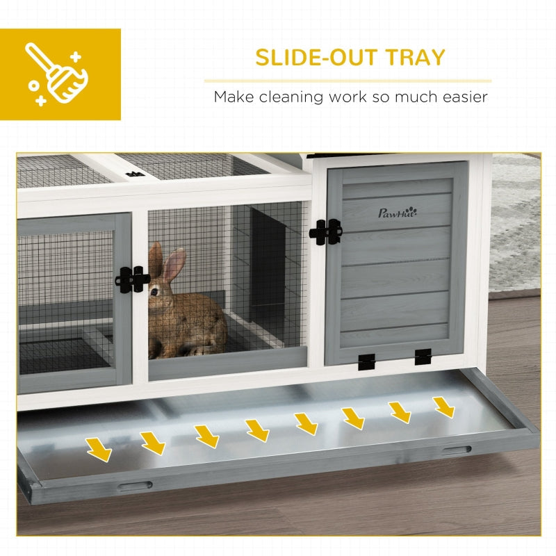 Rabbit Hutch, Guinea Pig Cage, Removable Tray, Wheels - Grey