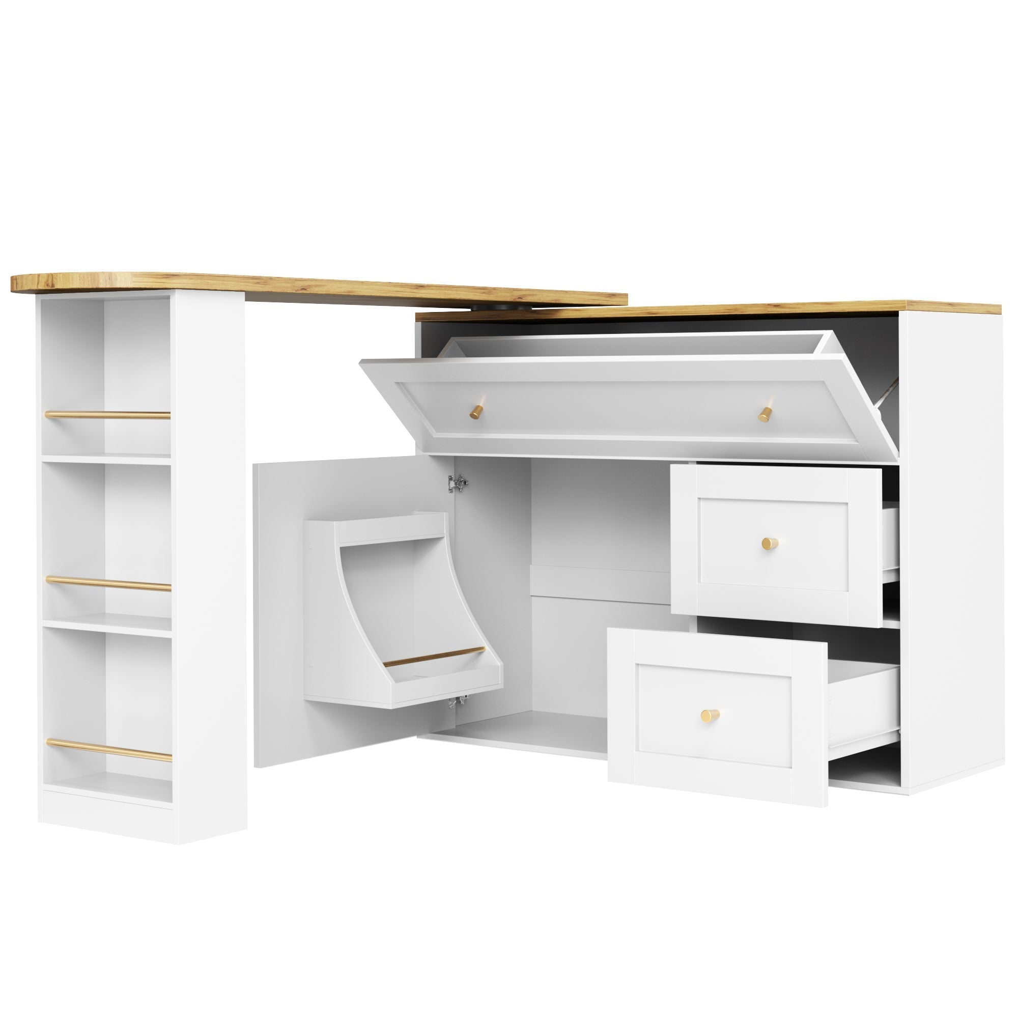 Extendable Bar Table Telescopic Storage Snack Shelf 138-204cm - White