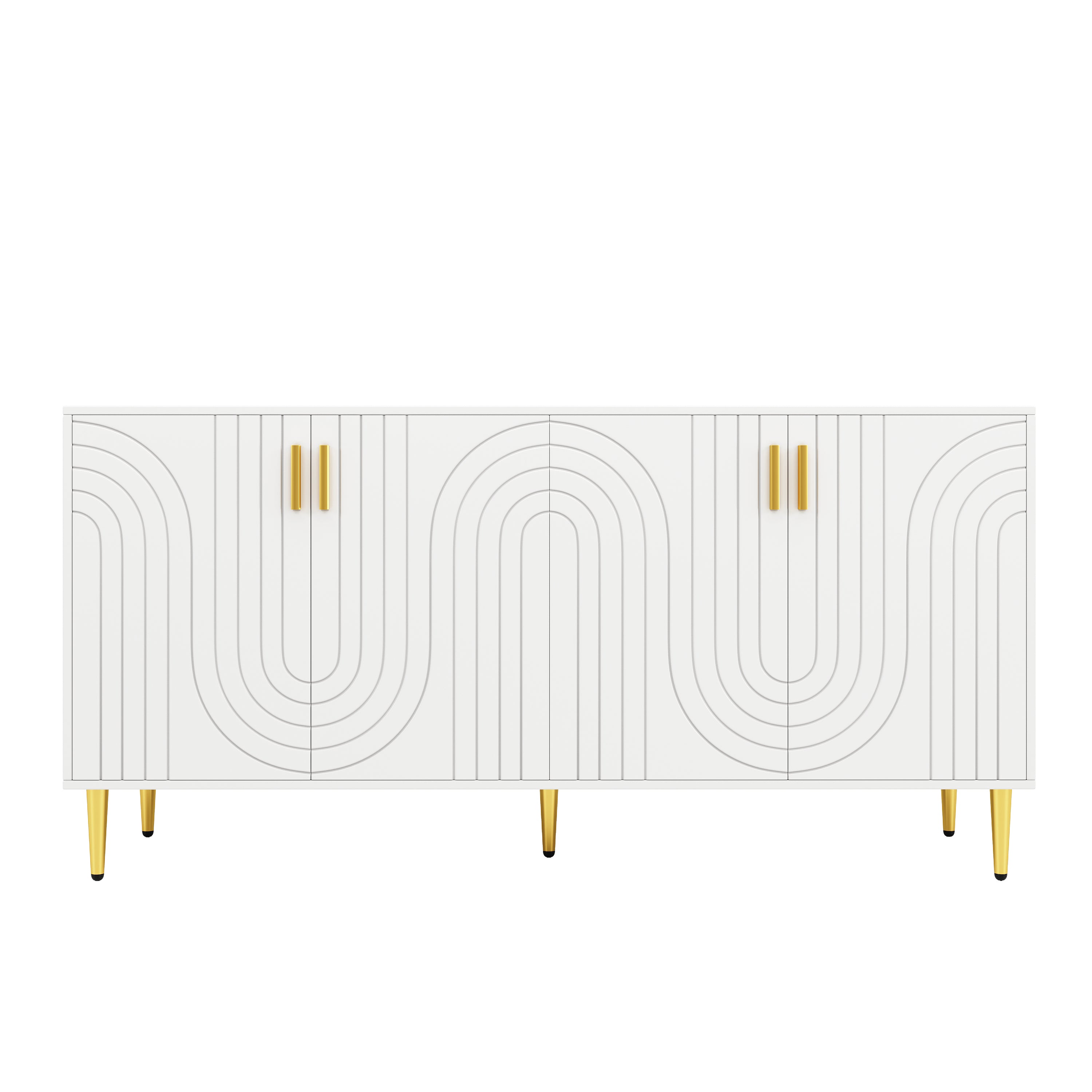 Sideboard, Wave Design with Gold Handles & Feet, White