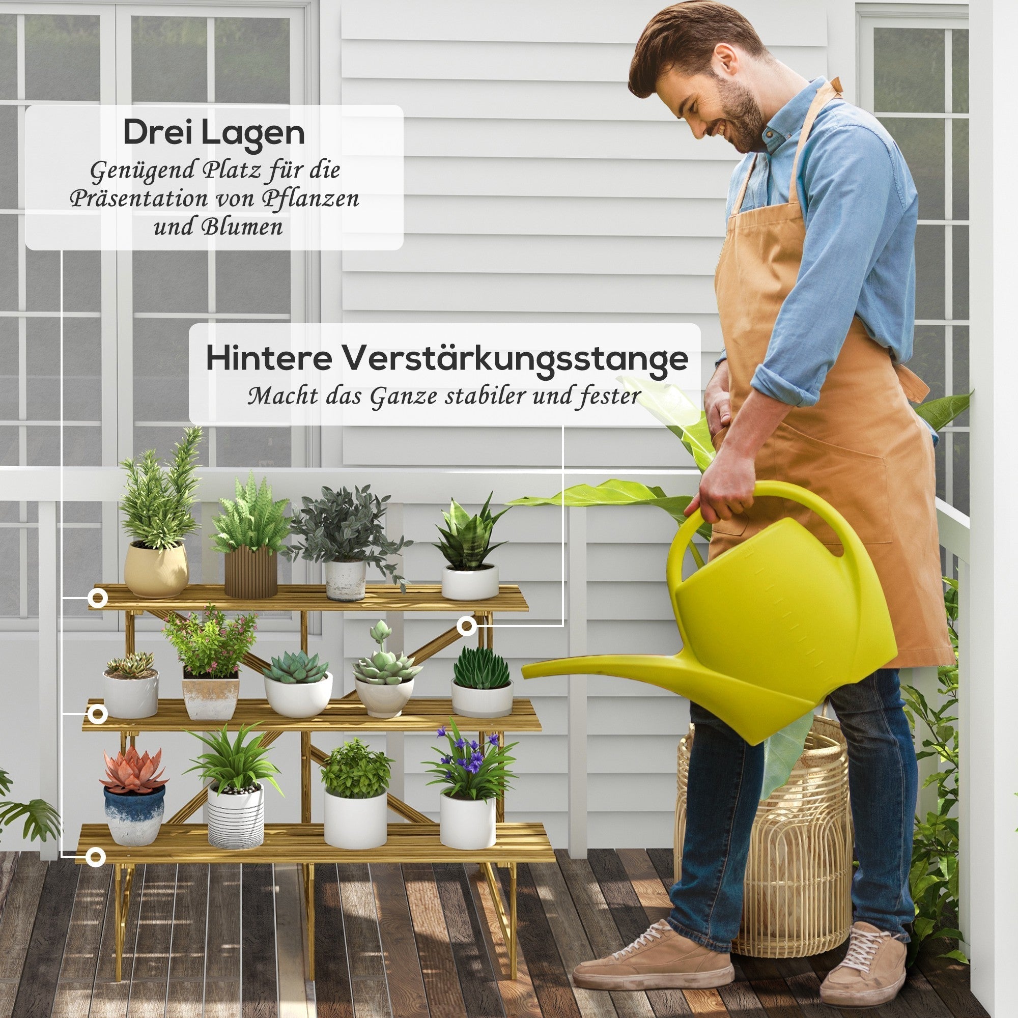 Plant Staircase Flower Shelf, 3 Steps, Fir Wood