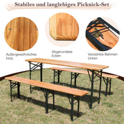 Foldable Beer Garden Set 3-Piece 175cm Space-Saving - Solid Pine