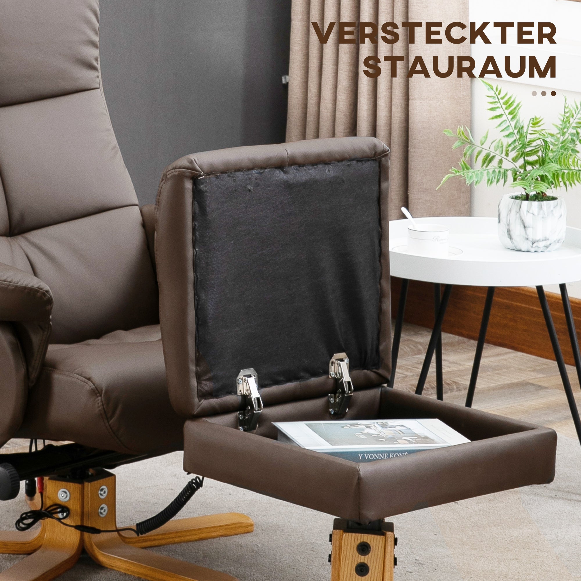 Relaxliege, Massagesessel mit Fußhocker 145° Neigung, 10 Vibrationspunkte, Kunstleder Braun