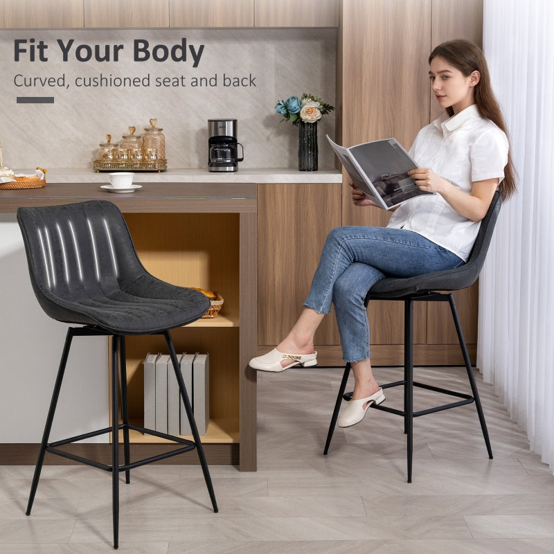 Bar Stools Swivel Set of 2 PU Leather Black