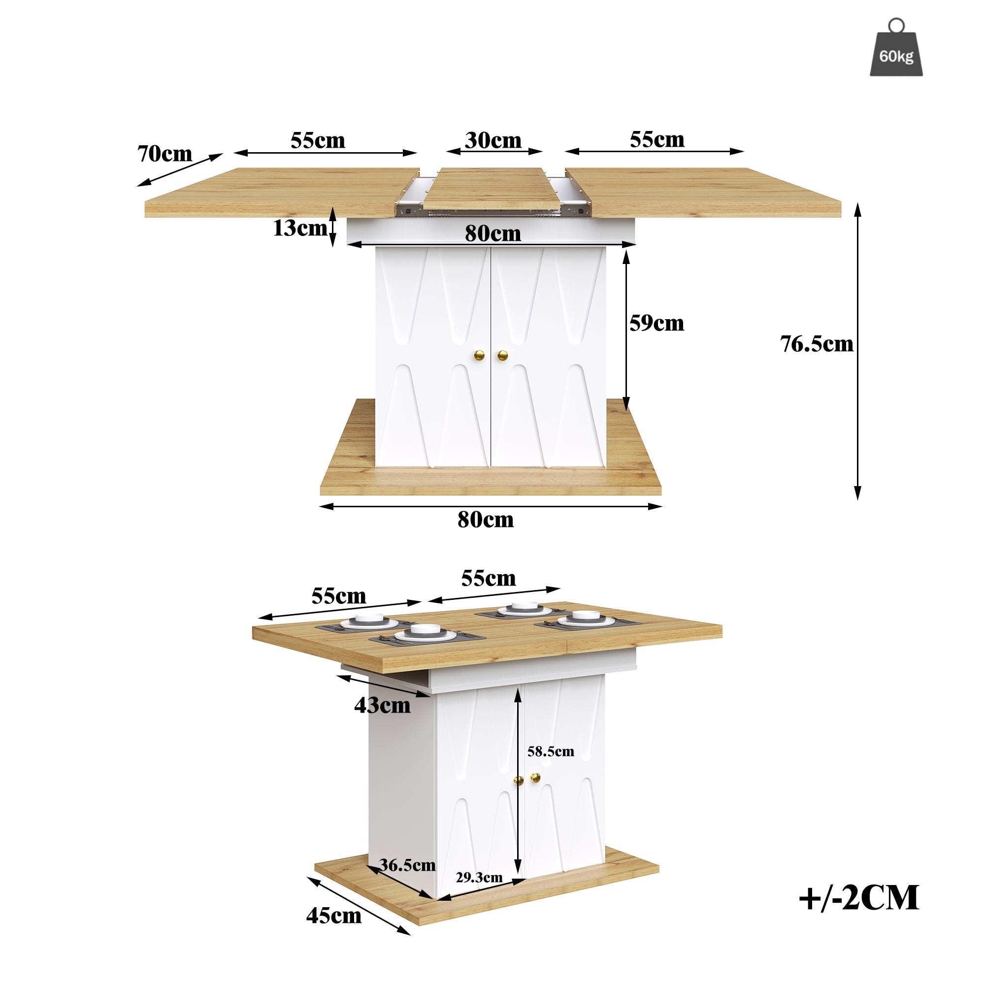 5-Piece Dining Set Extendable Table 110/140cm with 4 Chairs Cotton-Linen Grey