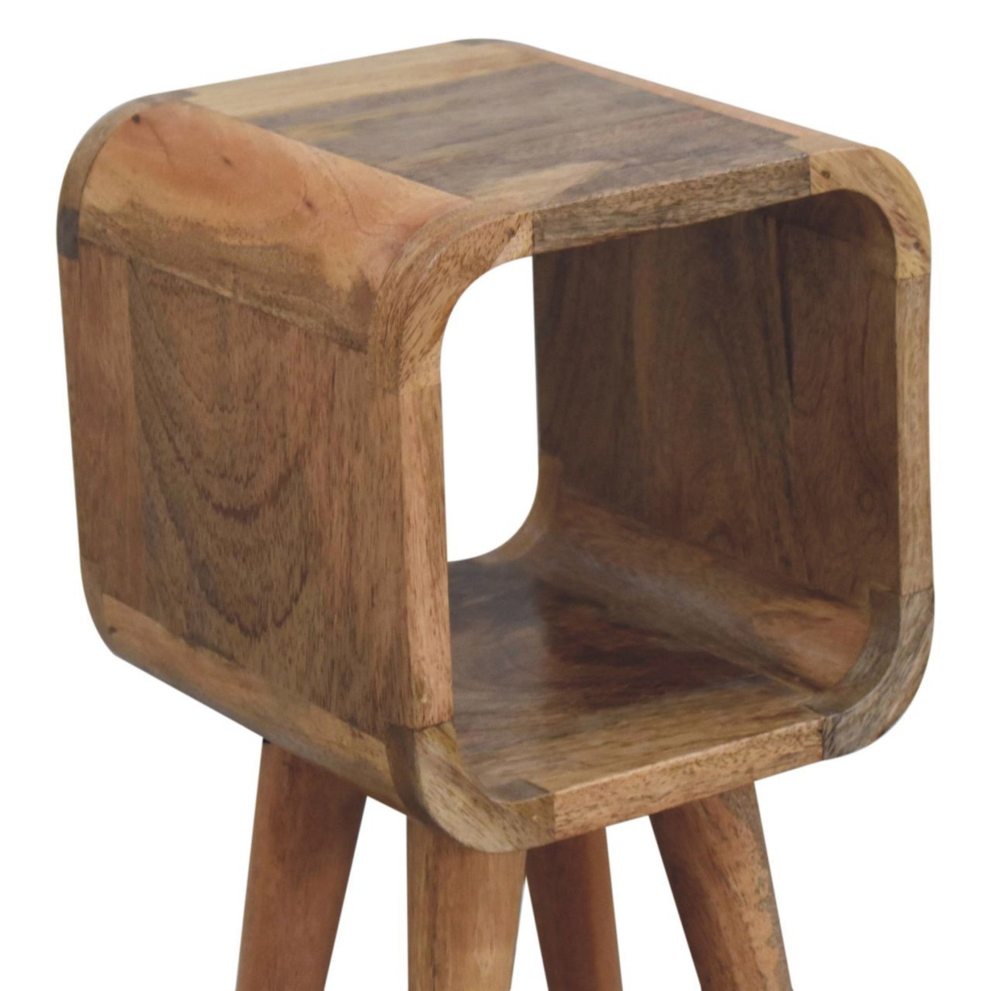 Solid Wood Bedside, Extra Mini Minimalist Open Curved Open Slot, Oak-ish Brown