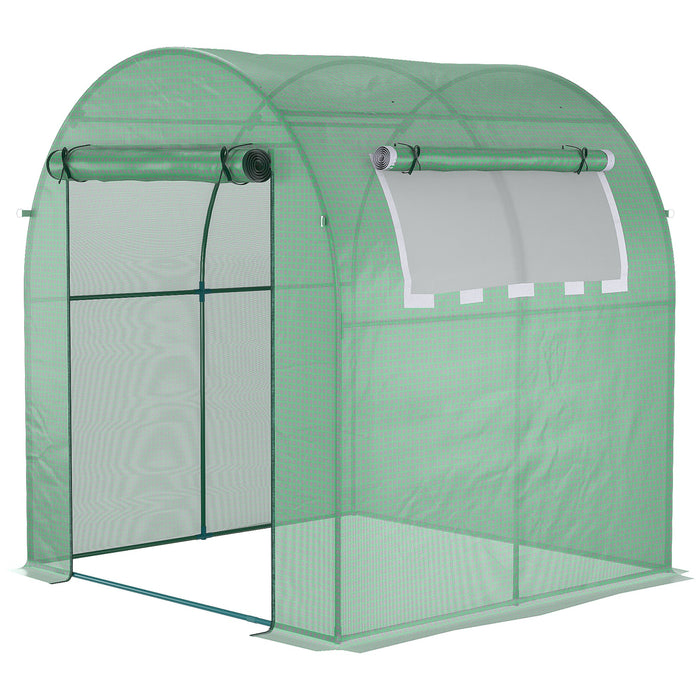 Outsunny Greenhouse, 180 x 180 x 200 cm Walk-in Plant House with Roll-Up Door and Side Window, Green PE Mesh Film