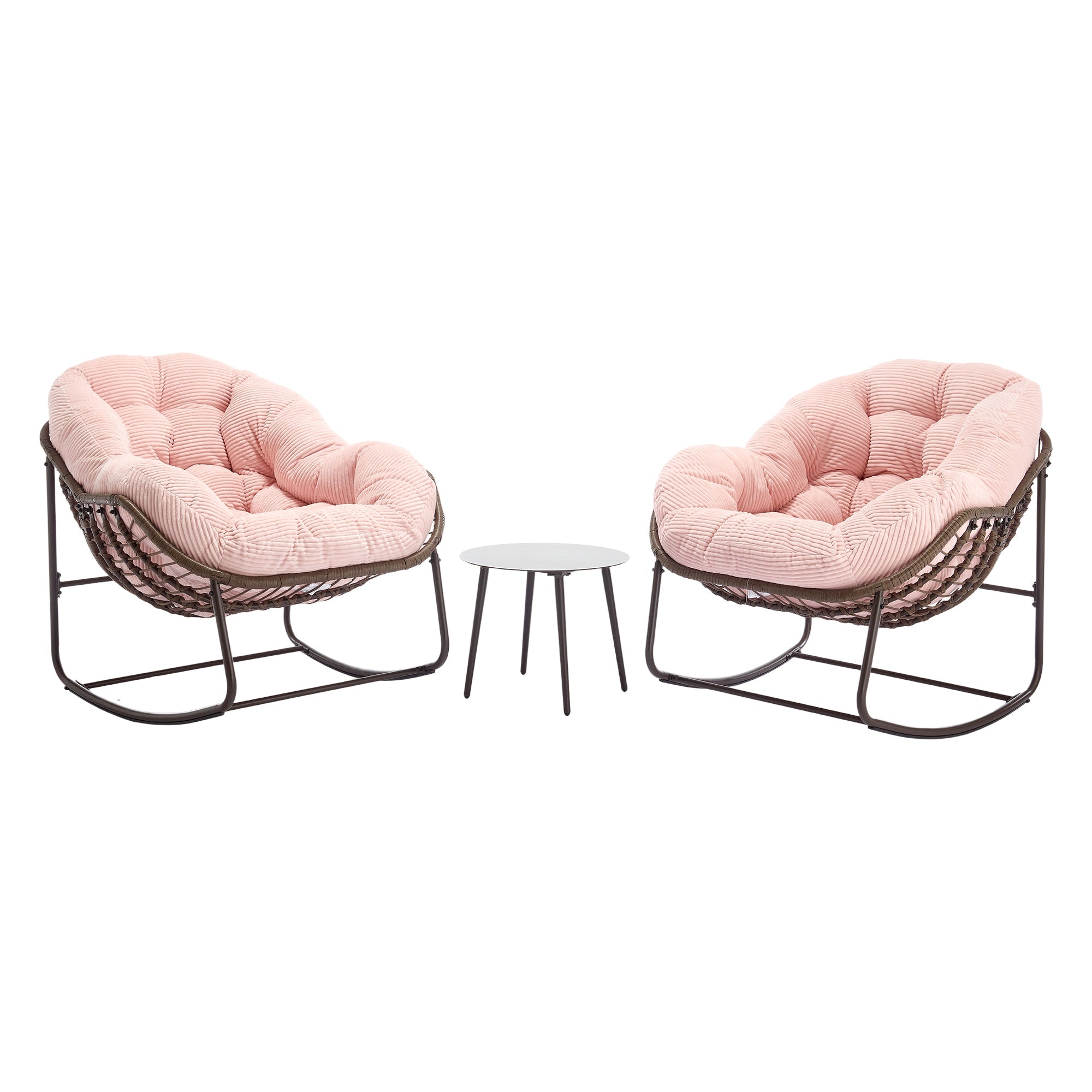 Outdoor Rattan Rocking Chair, Padded Seat Swing with Backrest
