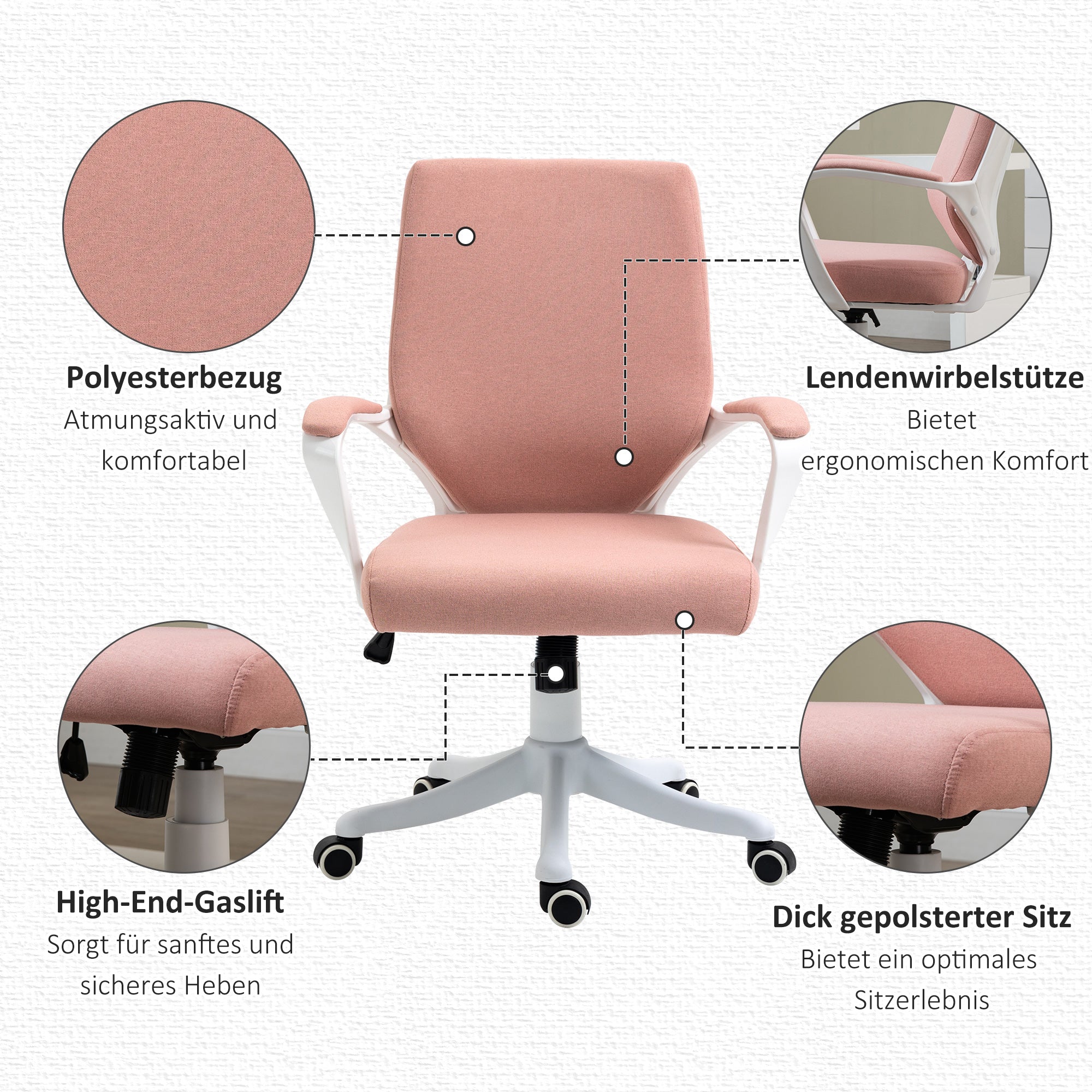 Ergonomic Office Chair, Lumbar Support, Adjustable, Rocking Function - Pink
