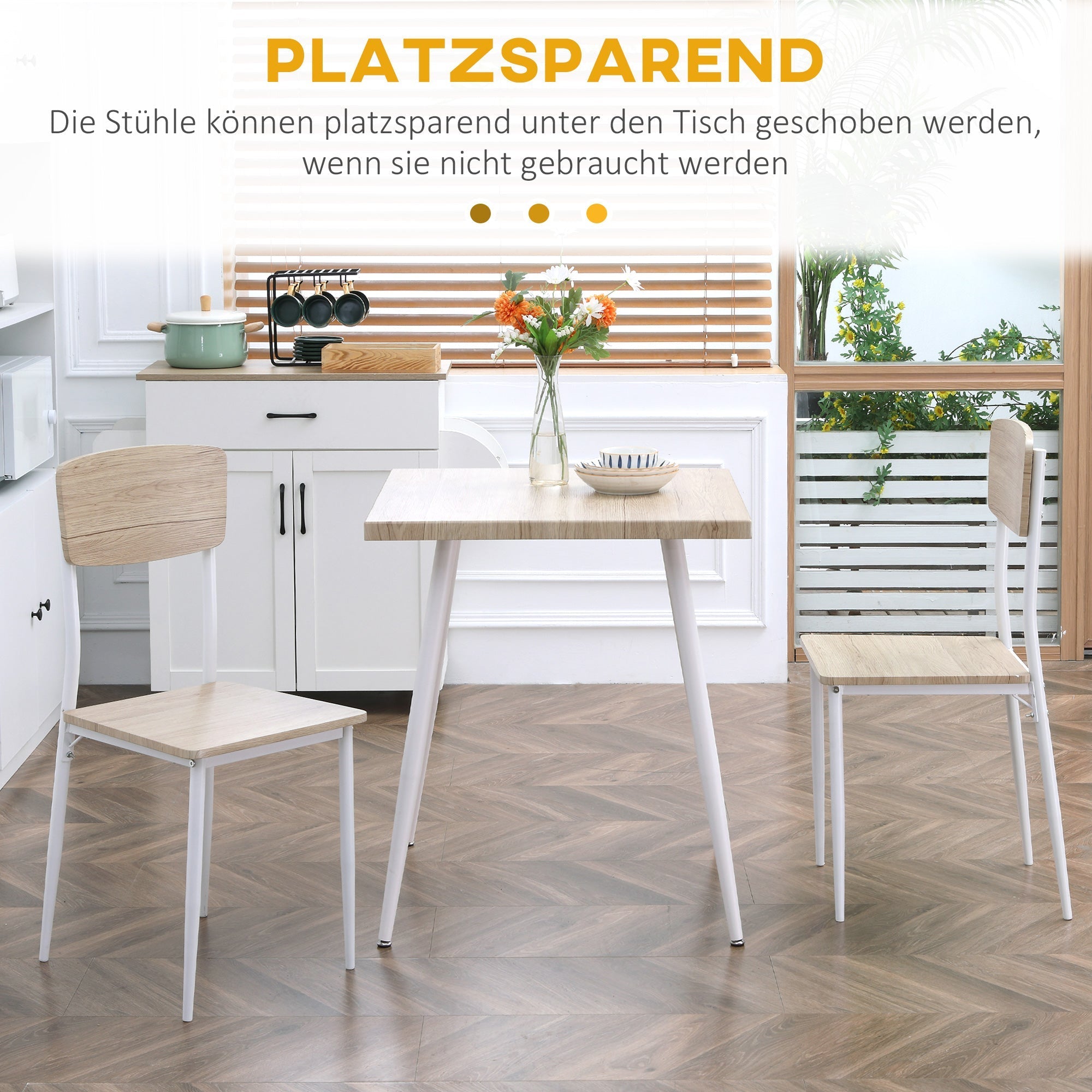 Dining Set 3-Piece 1 Table 2 Chairs MDF Metal Natural Wood Grain/White