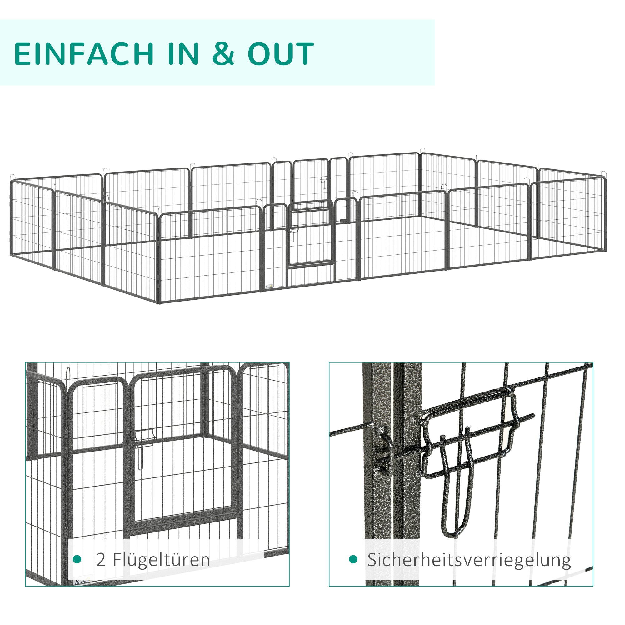 Puppy Playpen, 60cm 16 Sections 2 Doors, Steel