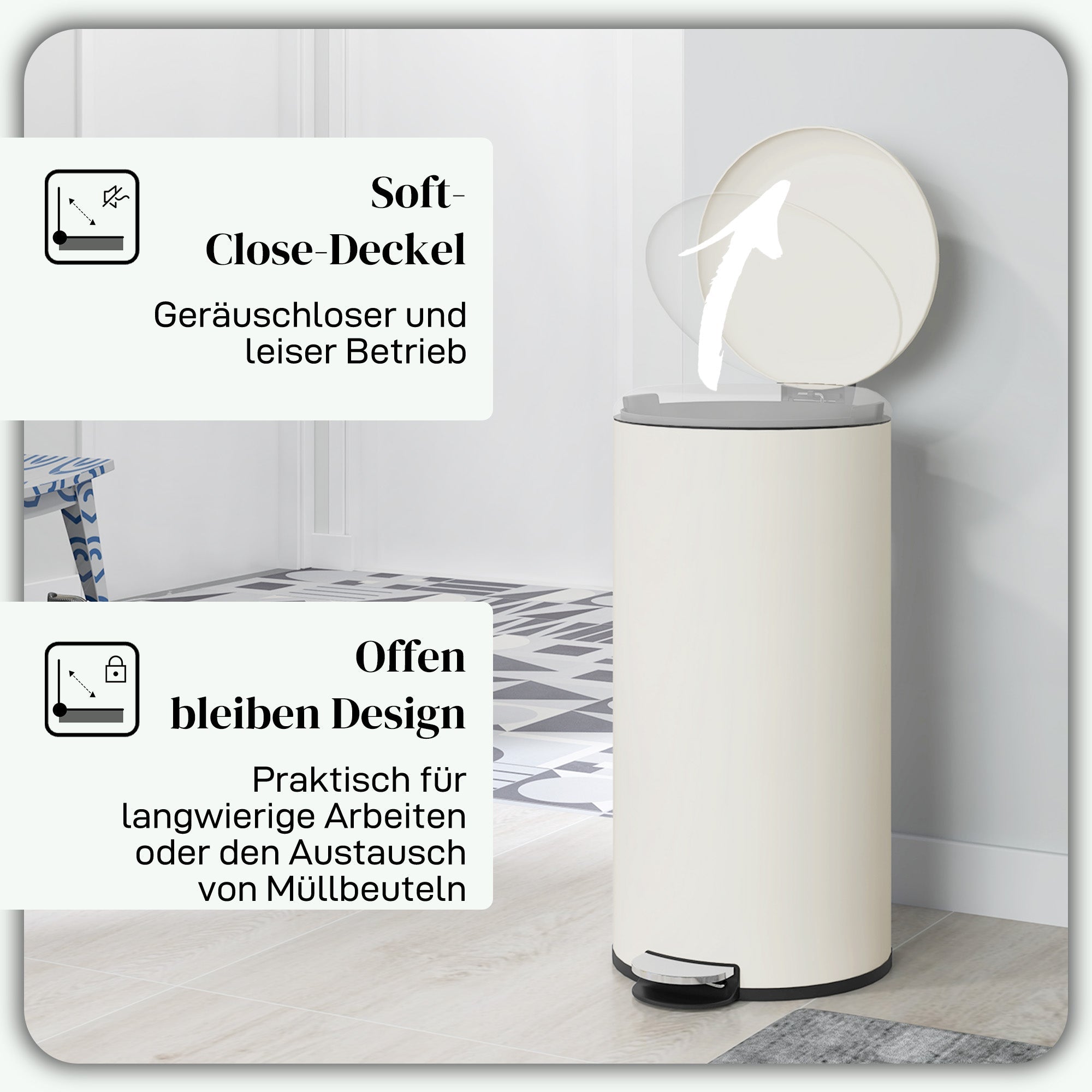 Trash Can 30L Pedal Bin, Inner Bucket, Metal