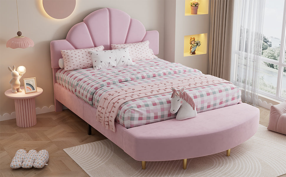 Upholstered Bed 140x200cm Velvet Headboard Matching Bench - Pink Velvet