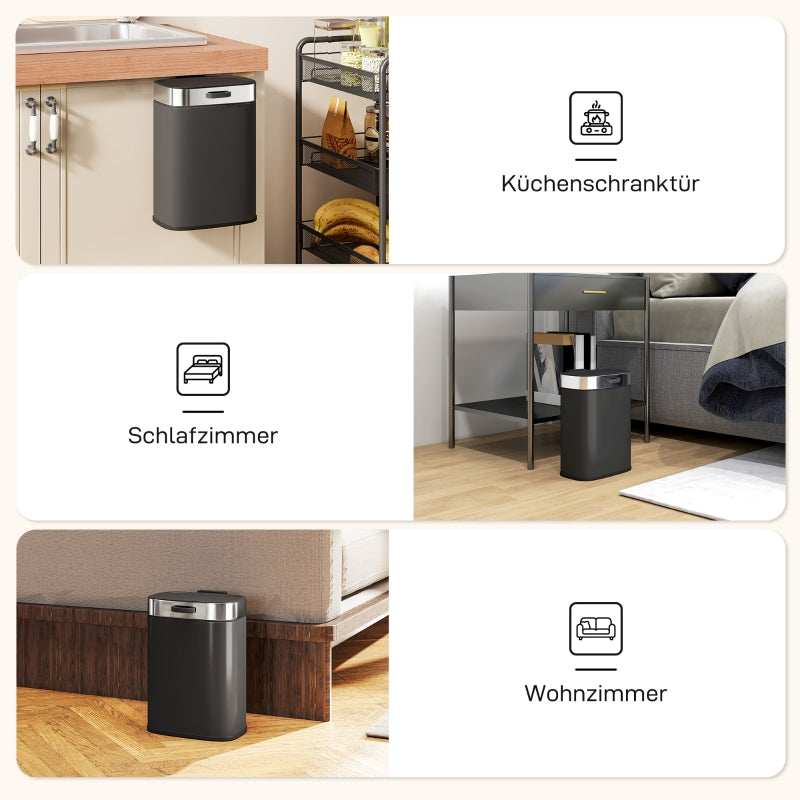 Kitchen Waste Bin Stay-Open Lid Inner Bucket - Black