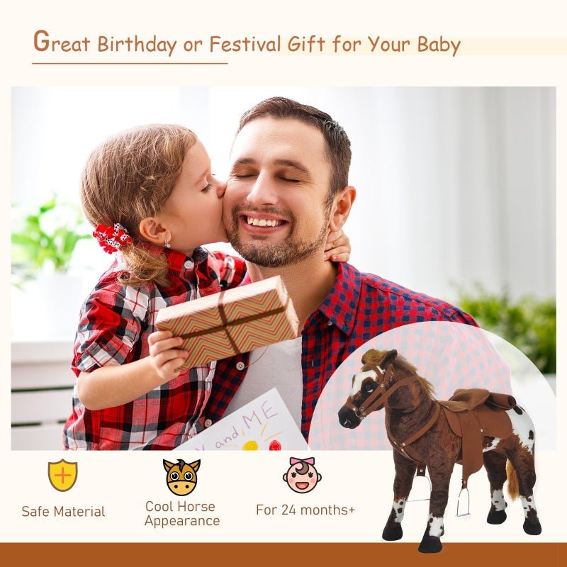 Plush Riding Horse with Saddle, Sound and Stirrups, Brown