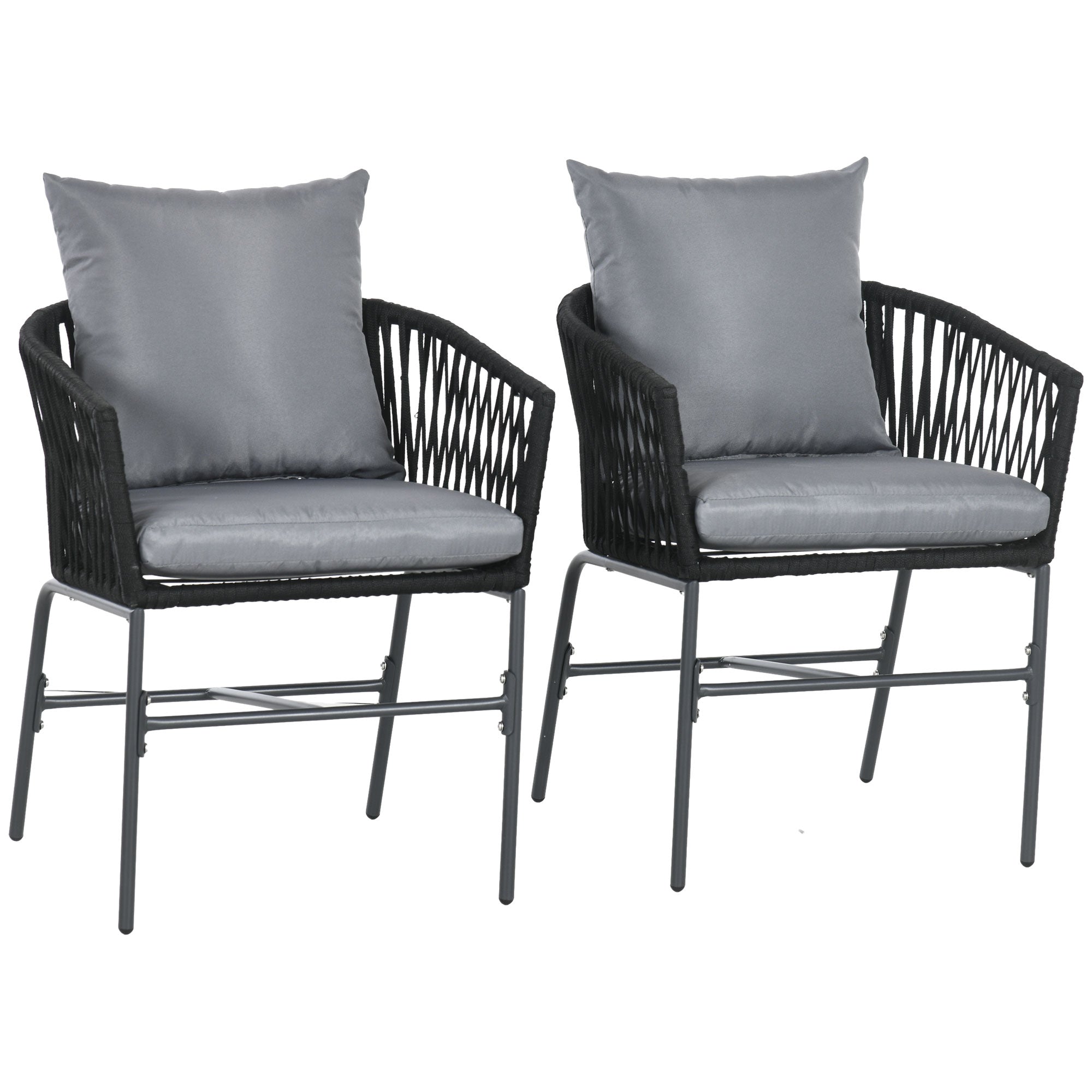 Garden Chairs Set of 2 Cushioned Boho Style Metal Frame, Black