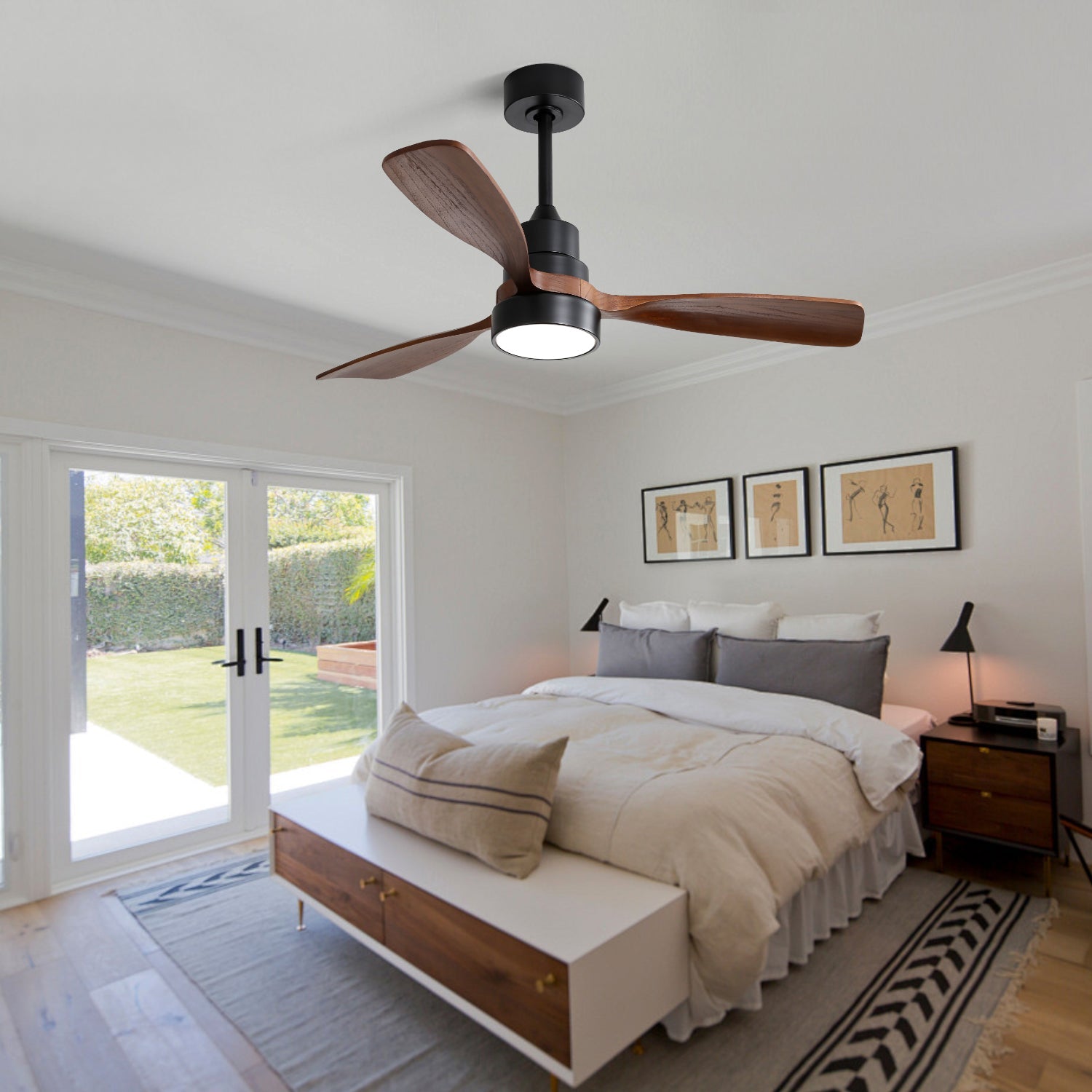48-inch Ceiling Fan, 3 Blades, Remote Control, Reversible DC Motor, Solid Wood