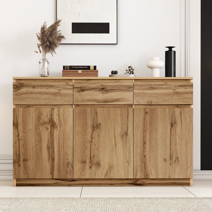 Multifunctional Sideboard 3 Doors 3 Drawers 135x40x81cm - Authentic Wood Look