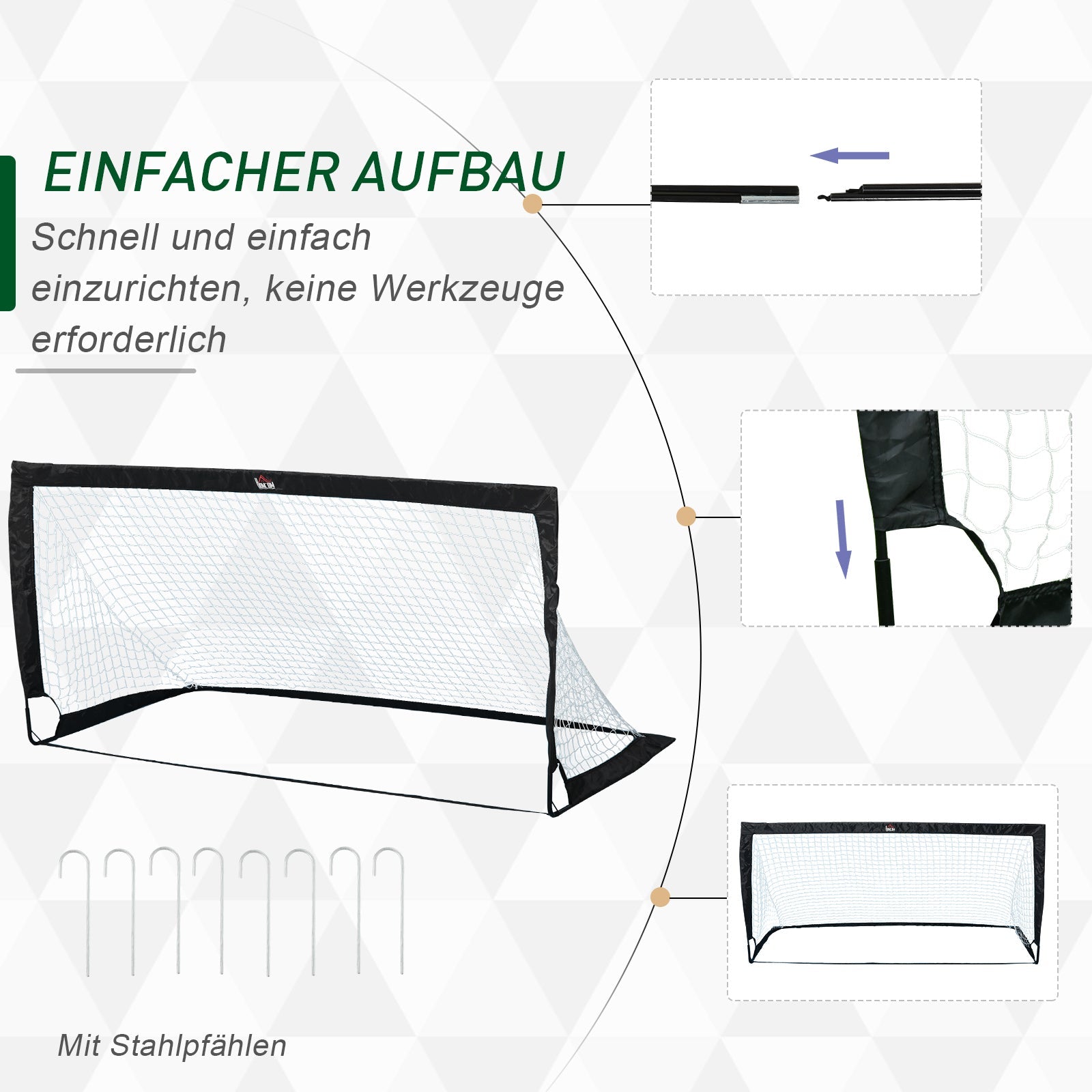 Football Goals, Set of 2 Mini Foldable, Steel and Tetrolon Black