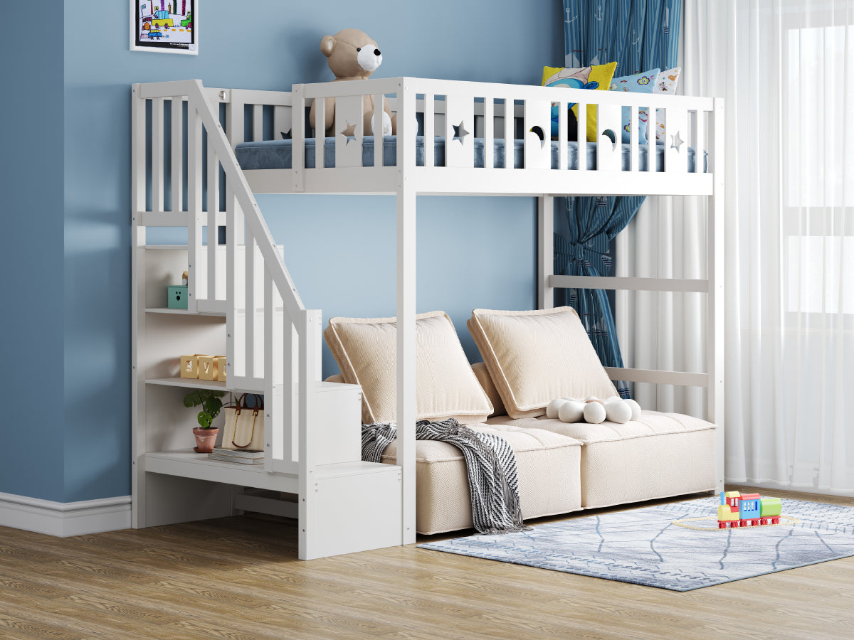 Bunk Bed, 90x200 with Stairs, Loft, Solid Wood, White