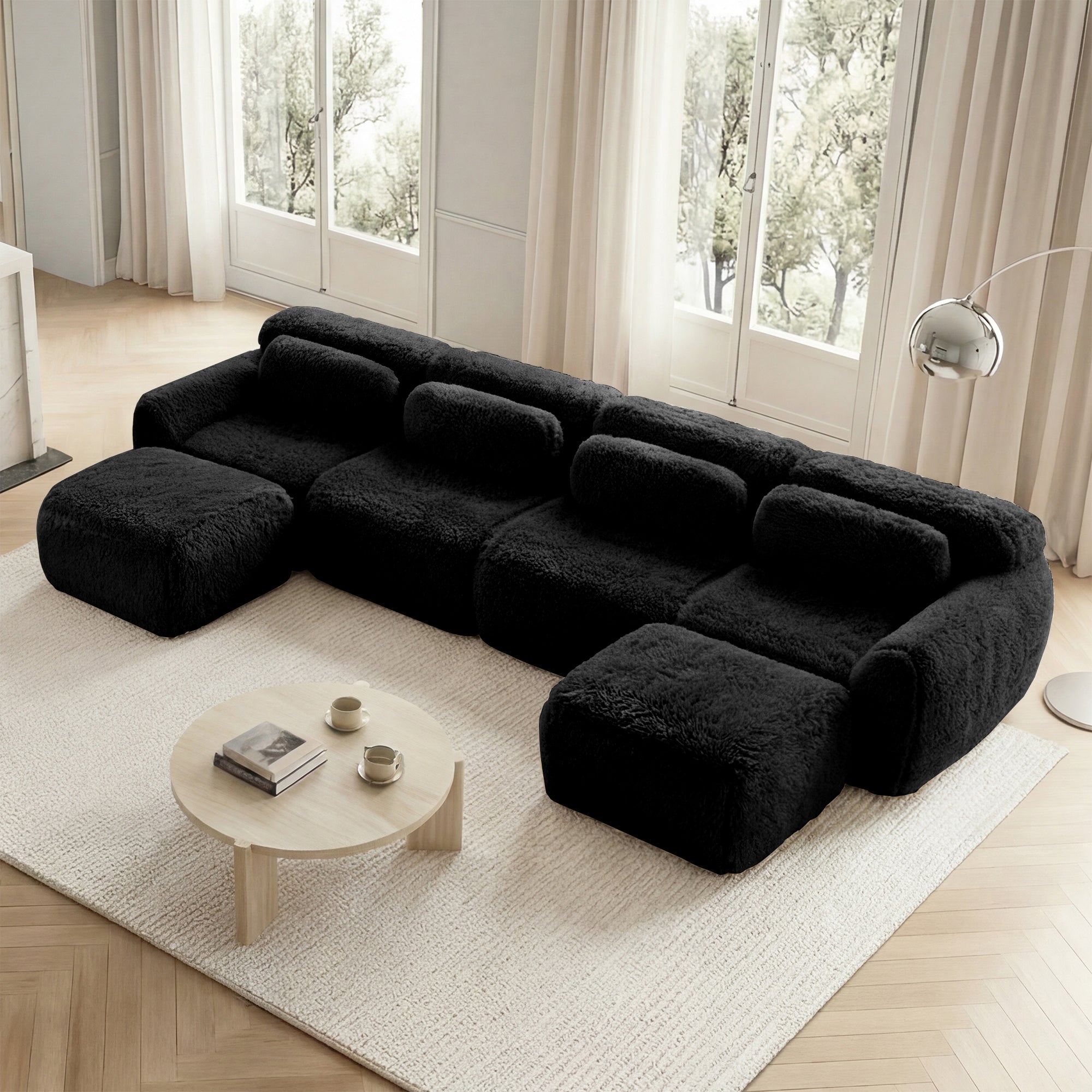 U-shaped Modular Sofa Freely Combinable No Assembly - Plush Black