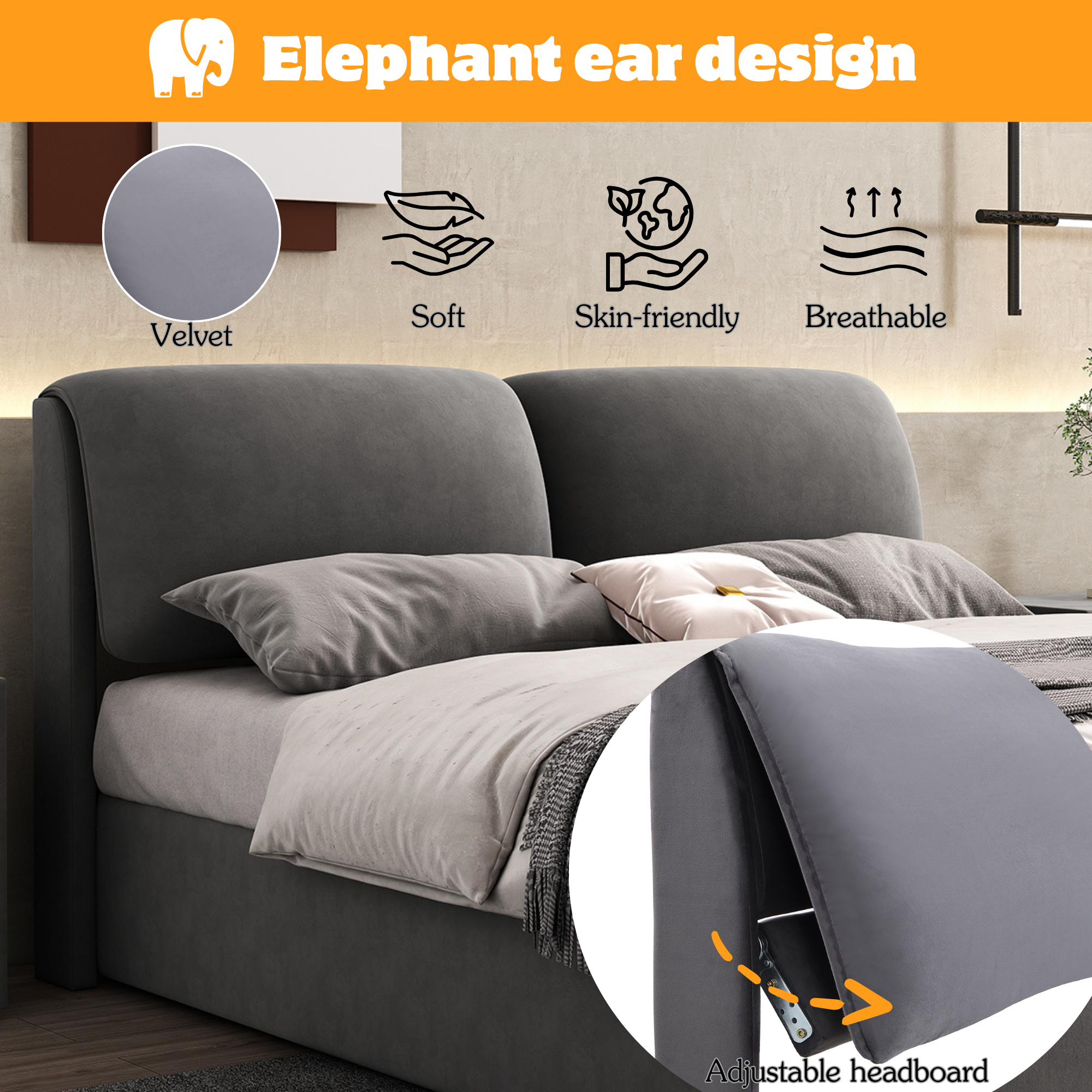 Upholstered Bed, King Size 5ft (150x200cm) with Hydraulic Lift, 3 Drawers & Storage Box, Velvet Grey