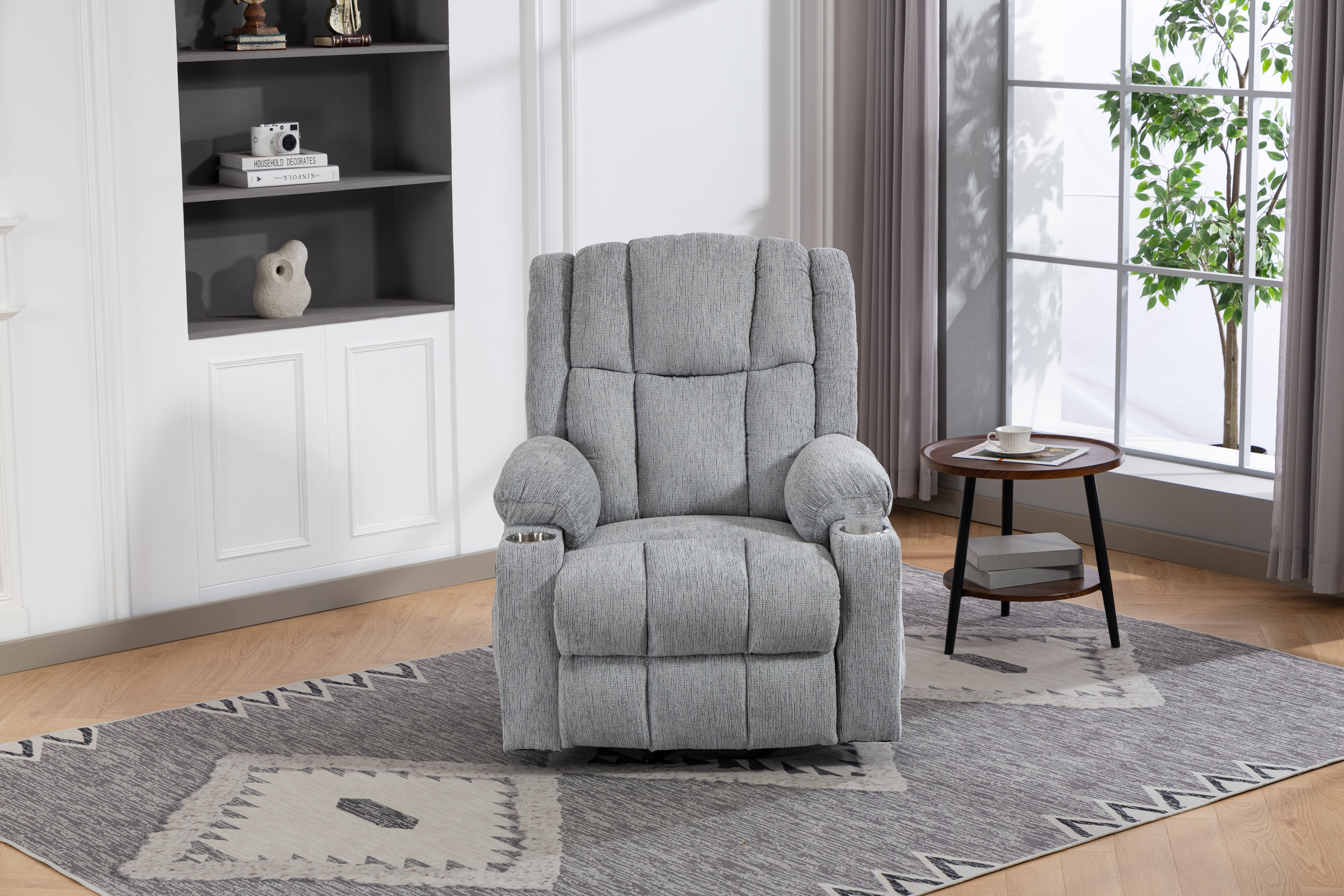 Electric Lift Recliner, Standing Aid, Massage Heat Function, Footrest Cup Holder Light Grey