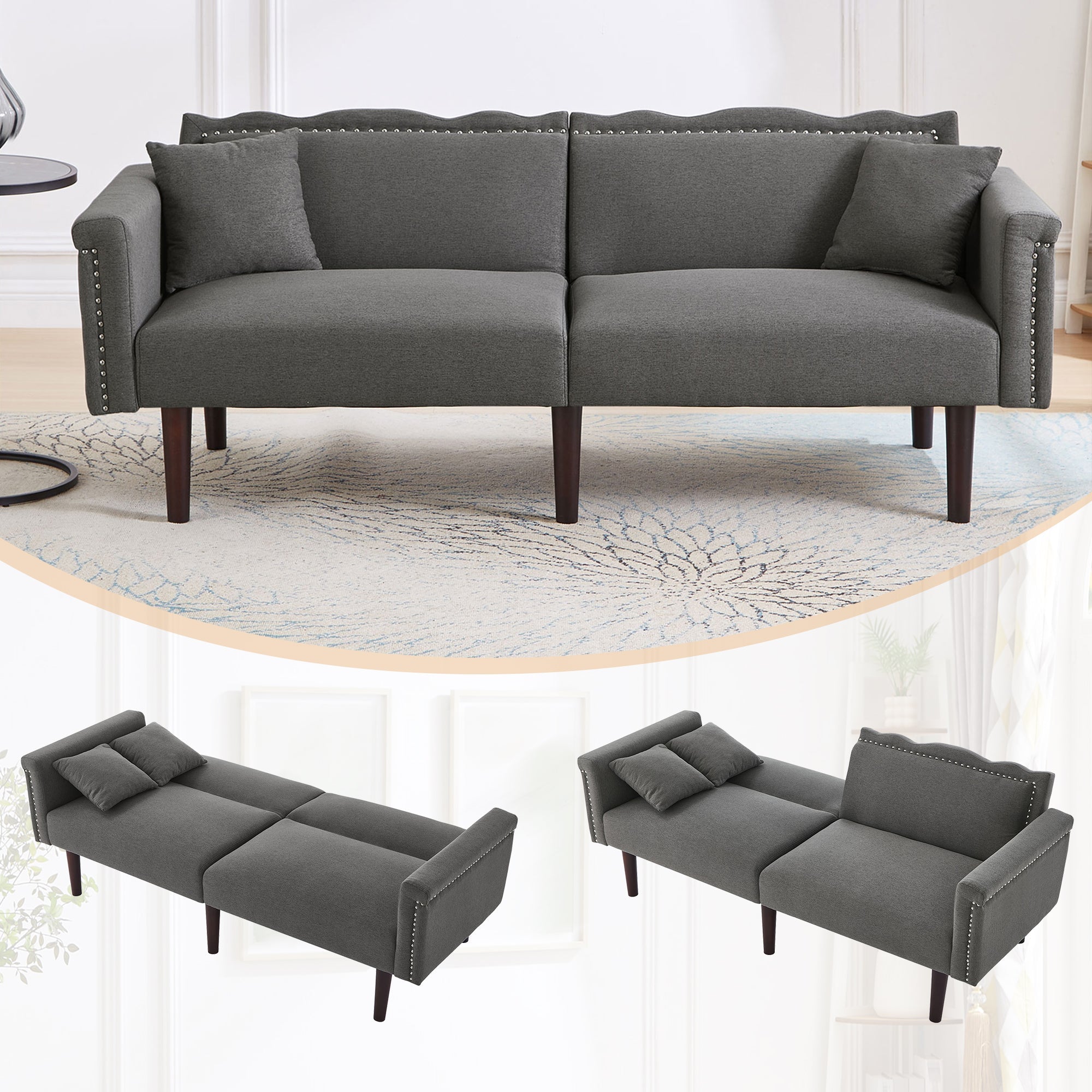 Sofa Bed, 2-in-1 Multifunctional Two-Seater, Adjustable Backrests, Cotton Linen Fabric