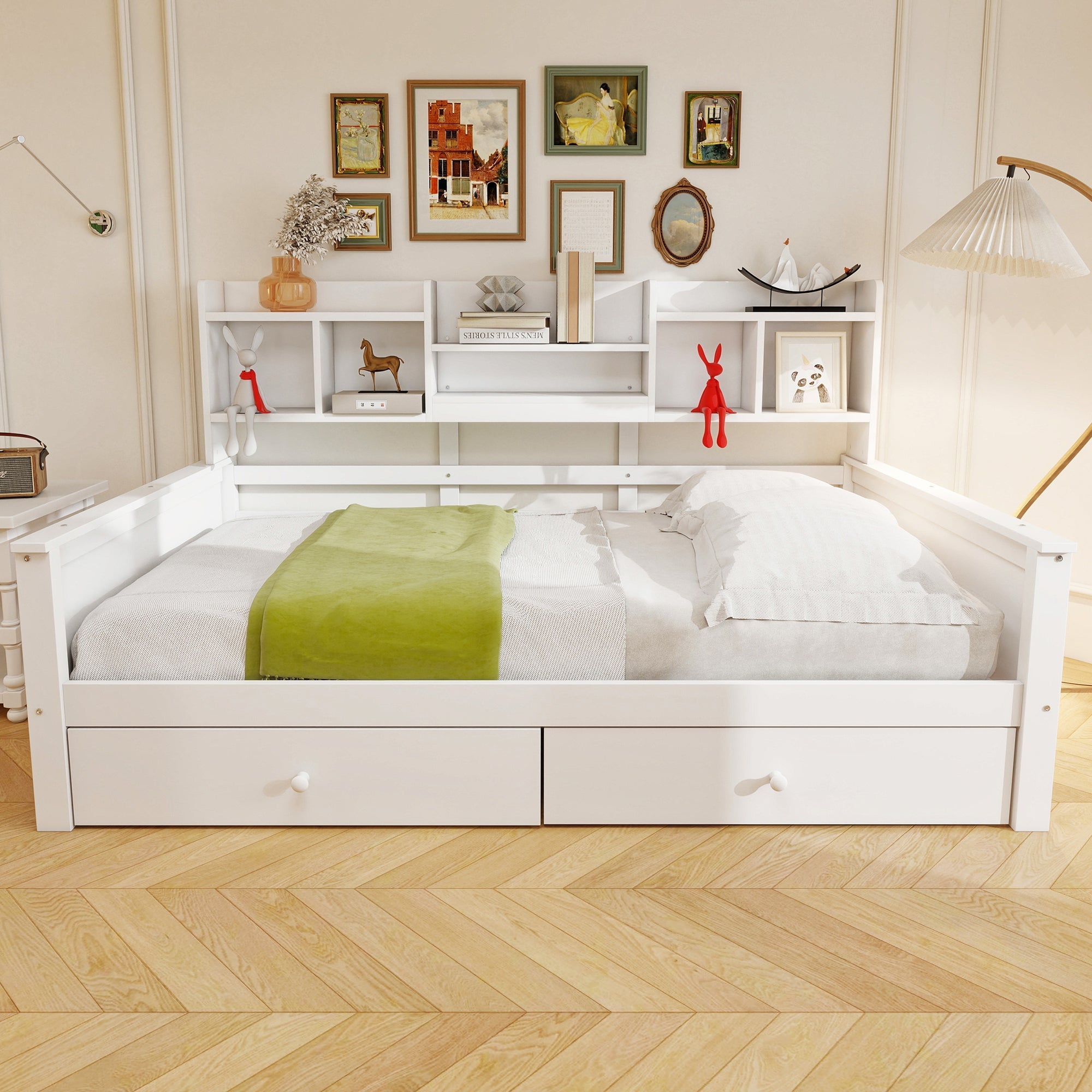 Solid Wood Sofa Bed 90x200 Storage Drawers Shelves White