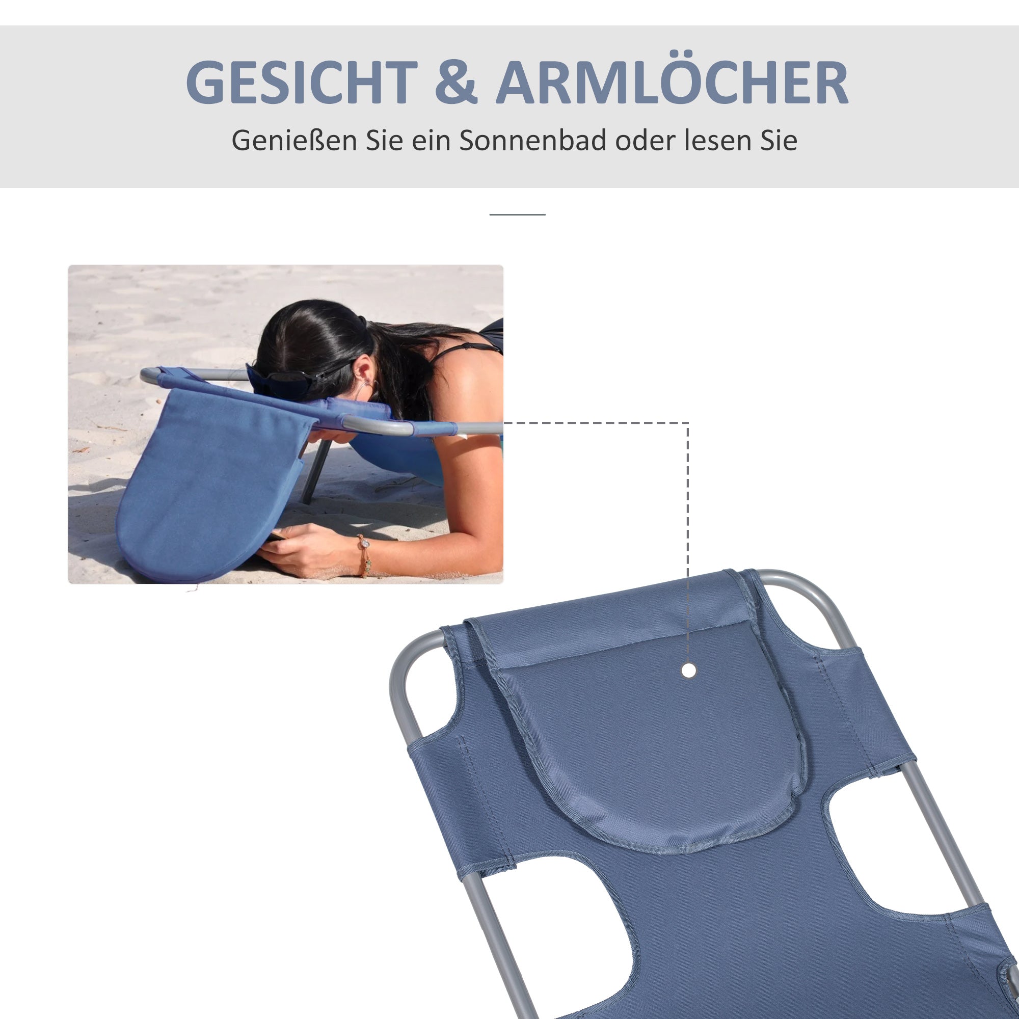 Folding Sun Lounger with Reading Window, 5-Position Adjustable, 120 kg Load Capacity, Grey