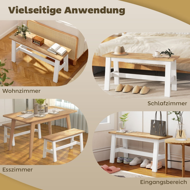 Bench for 2, Wooden with Stabilizing Crossbar, White