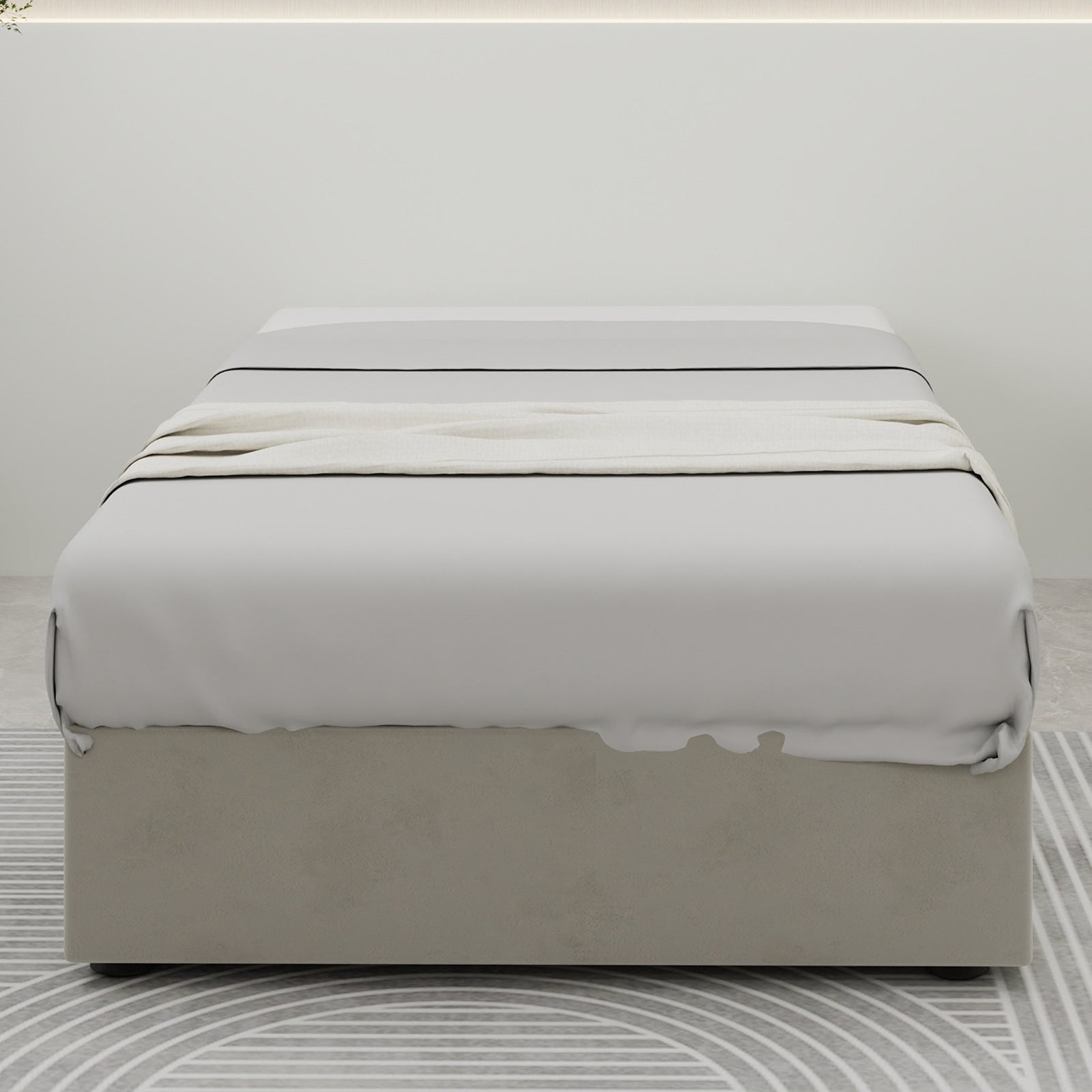 Modernes minimalistisches Bettgestell, 90x200 cm Gasfeder-Stauraum, beiger holländischer Samt