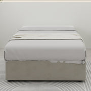 Modern Minimalist Bed Frame, 90x200 cm Gas Lift Storage, Beige Dutch Velvet