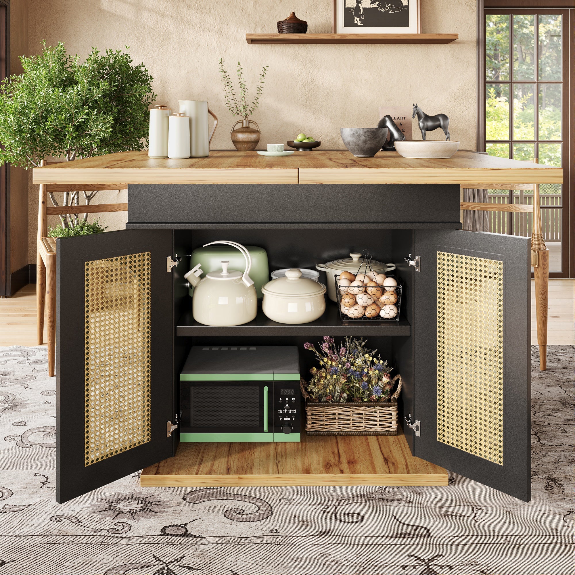 Telescopic Dining Table, Extendable Foldable Space-Saving 4-6 Person, PE Rattan