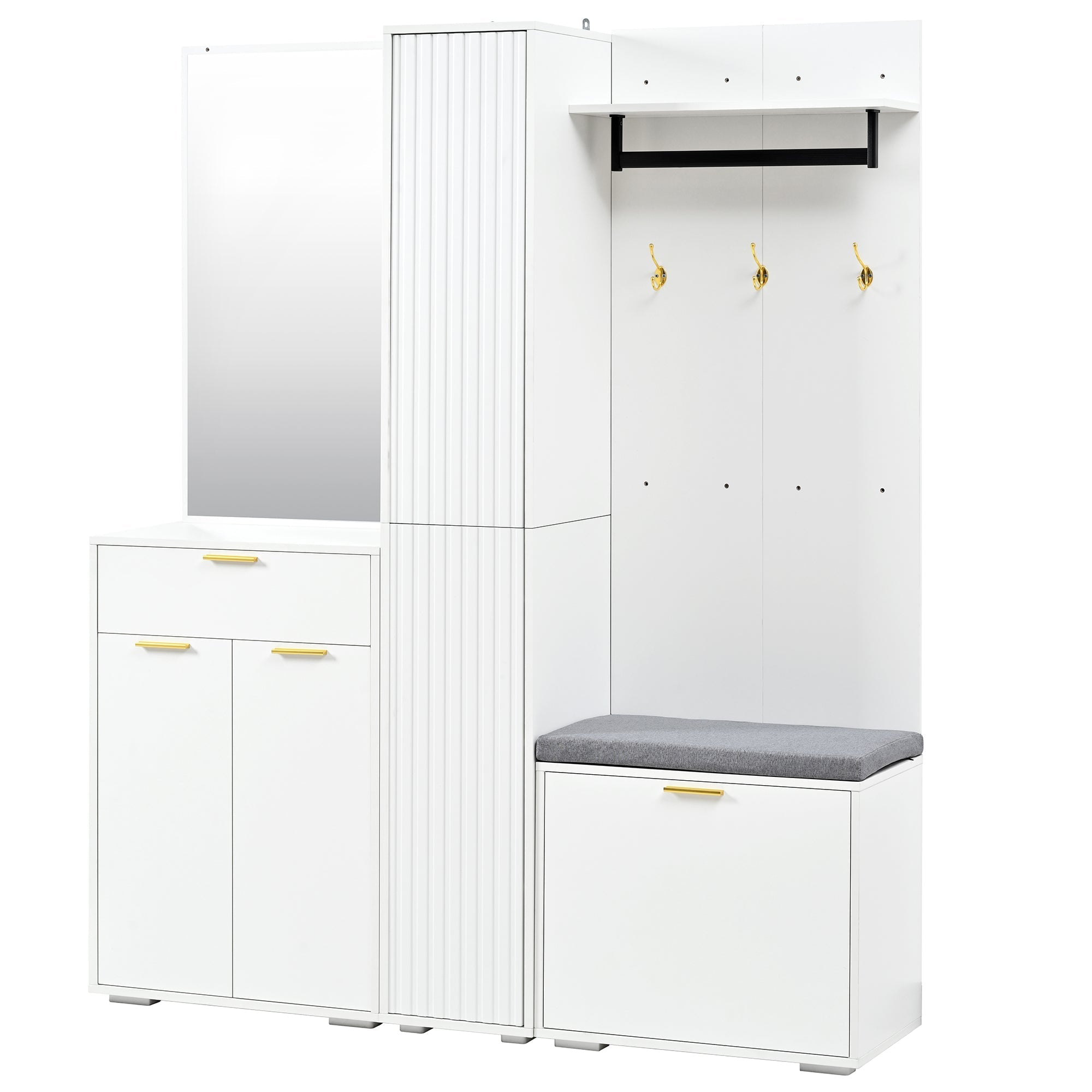 Wardrobe Set Compact Hallway Storage with Mirrored Sideboard Bench Shoe Rack 150x36x180 cm White