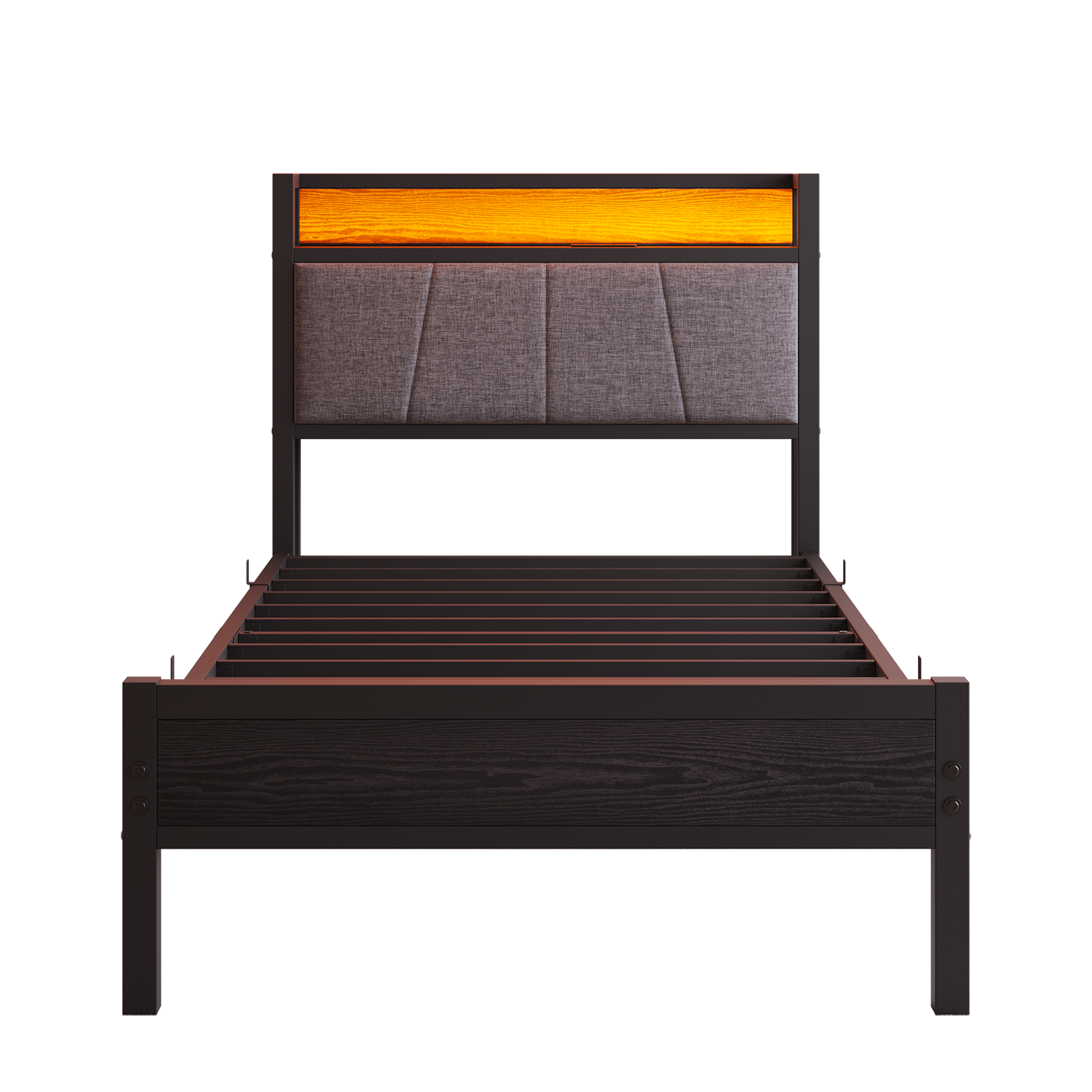 90x200cm Bed Frame Smart LED Lights USB Charging Headboard - Metal