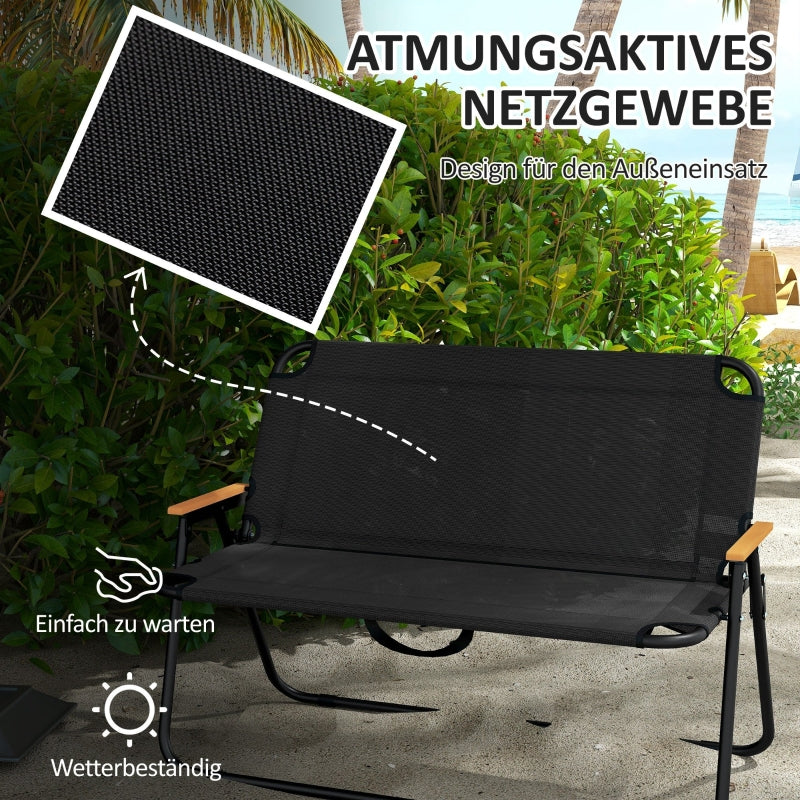 Folding Chair, Breathable Wood-Plastic Armrests 108x65x73cm, Black-Natural