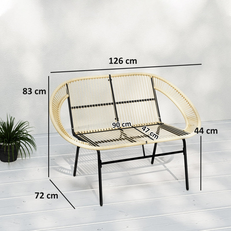 2-seater Garden Bench, Weatherproof Rattan Weave, Polyrattan Khaki