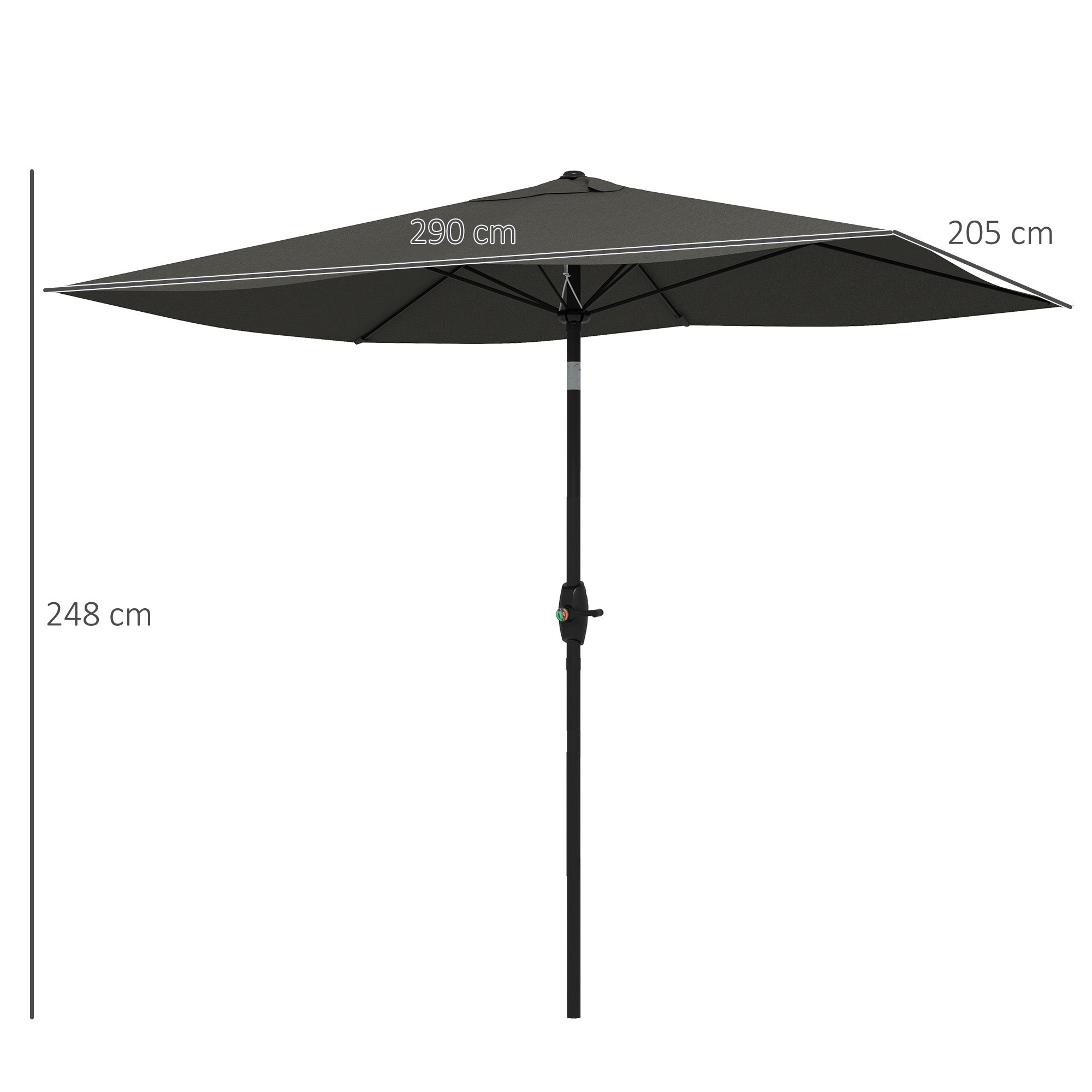 Gartenschirm, 2x3m rechteckiger Sonnenschirm für den Außenbereich mit Kurbel und Neigungsfunktion, dunkelgrauer Aluminiummast
