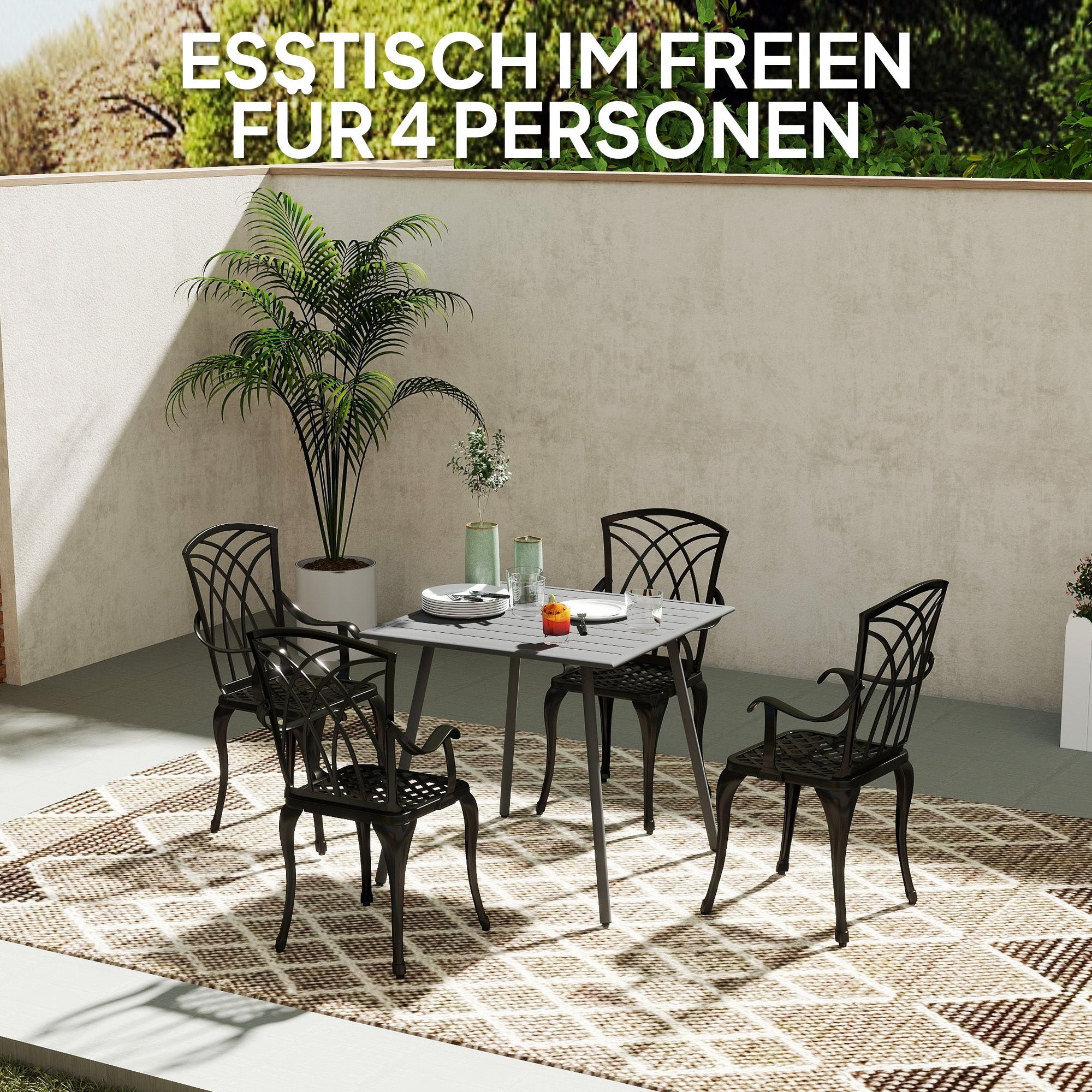 Garden Table 80x80x74cm Weatherproof 4 Person Steel, Grey