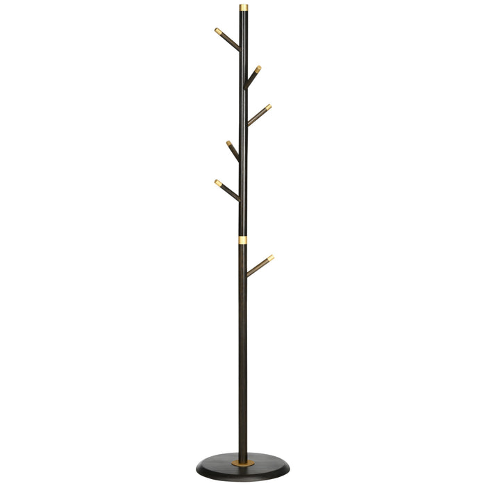 Coat Rack, 6 Hooks, Freestanding, Walnut