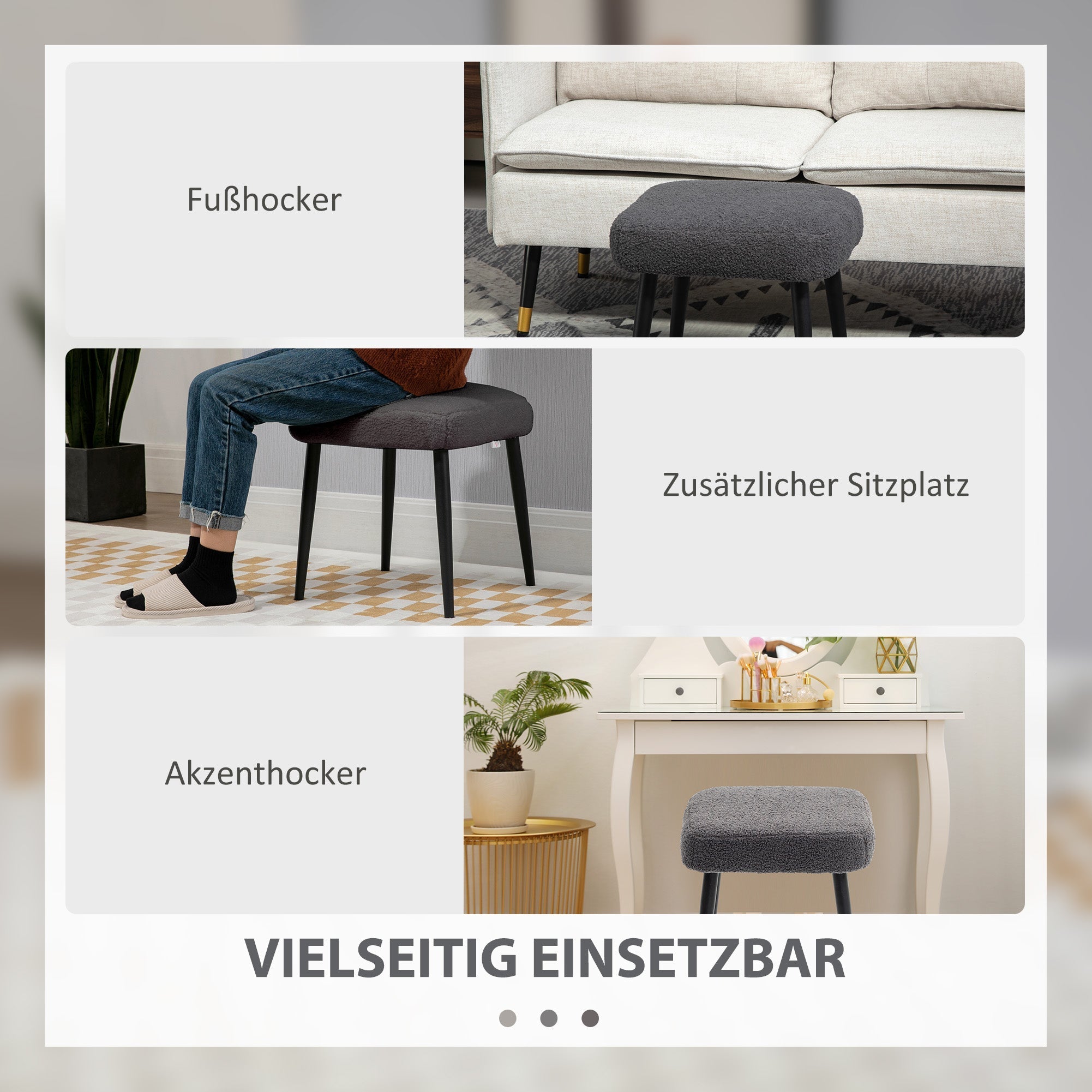 Hocker quadratisch, Wohn- und Schlafzimmer, Dunkelgrauer Kaschmir-Effekt