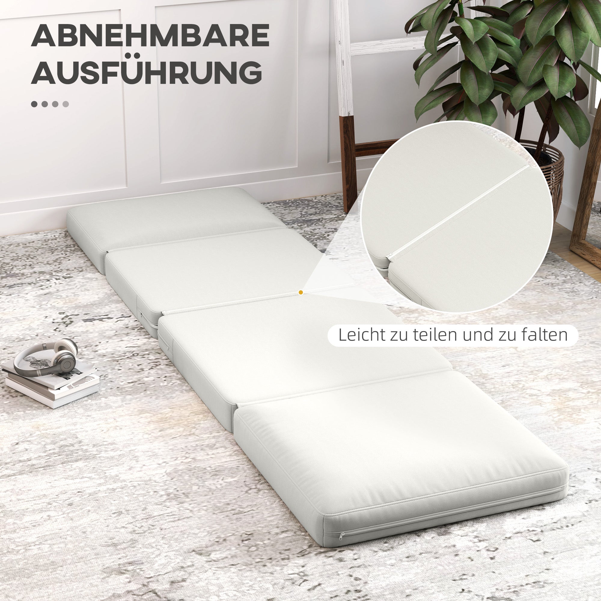 Klappbares Samt-Schlafsofa, 3-in-1, Stauraum, Cremeweiß