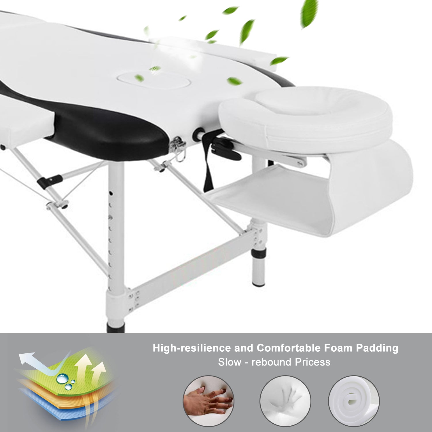 Massage Table Couch Bed: Portable Folded 3 Section with Premium PU Leather and 5cm High-Density Multi-Layer Foam, Aluminium