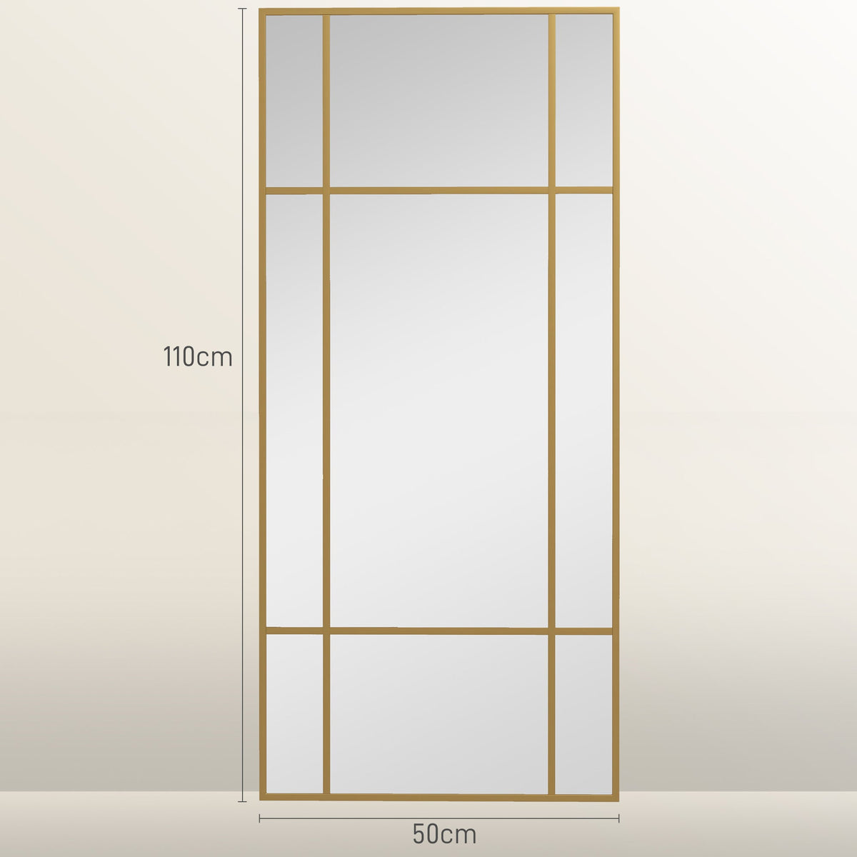 Wall Mirror 110 x 50 cm Decorative Rectangular Metal Frame, Gold
