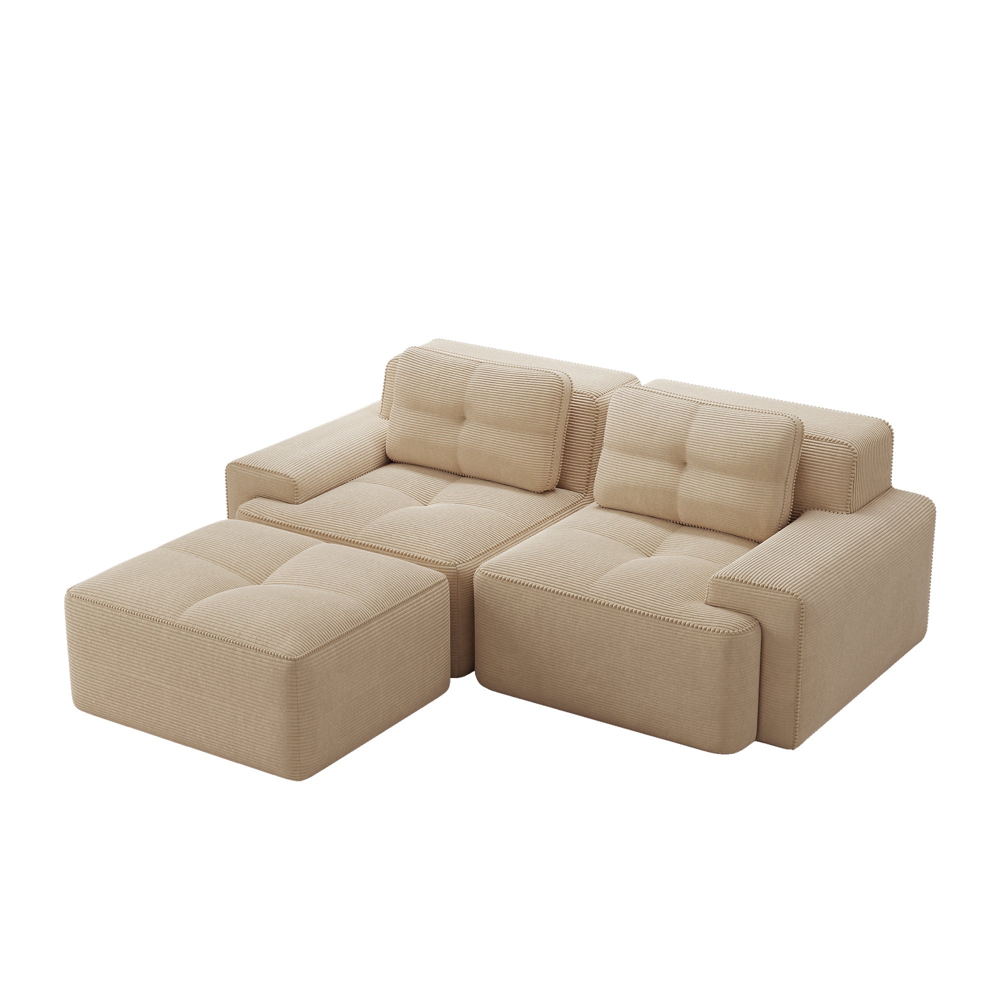 Boneless Modular Sofa L-Shape Deep Seat Sleeper with Ottoman Corduroy Beige